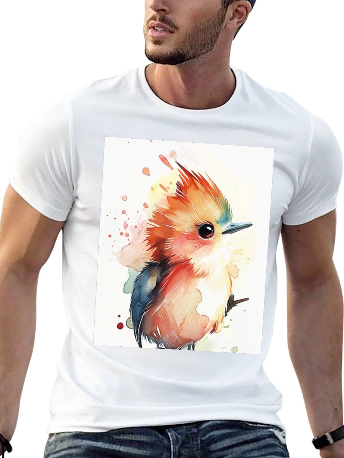 Watercolor Bird Graphic T-Shirt