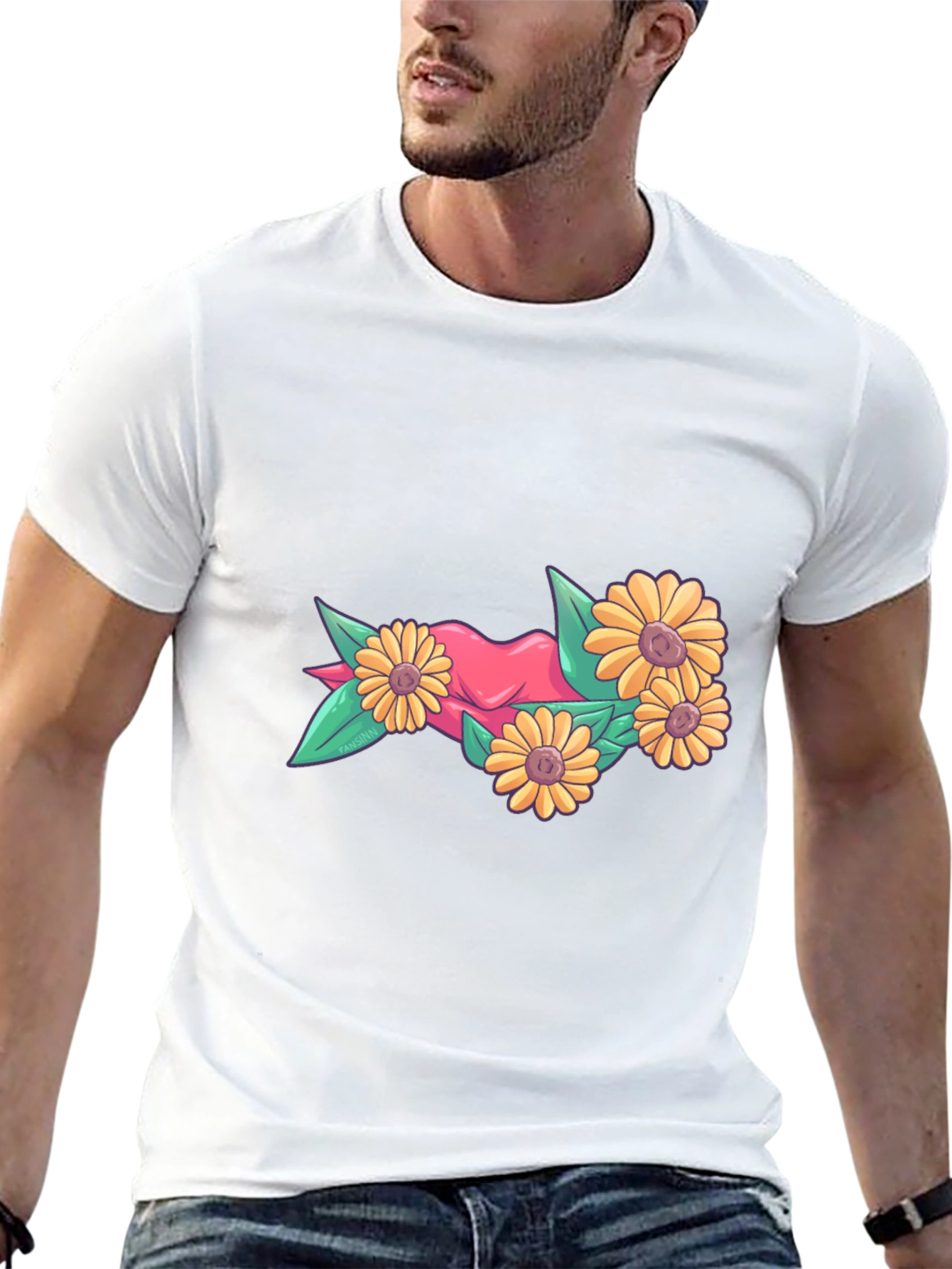 Floral Heart Graphic Tee - Stylish Black T-Shirt