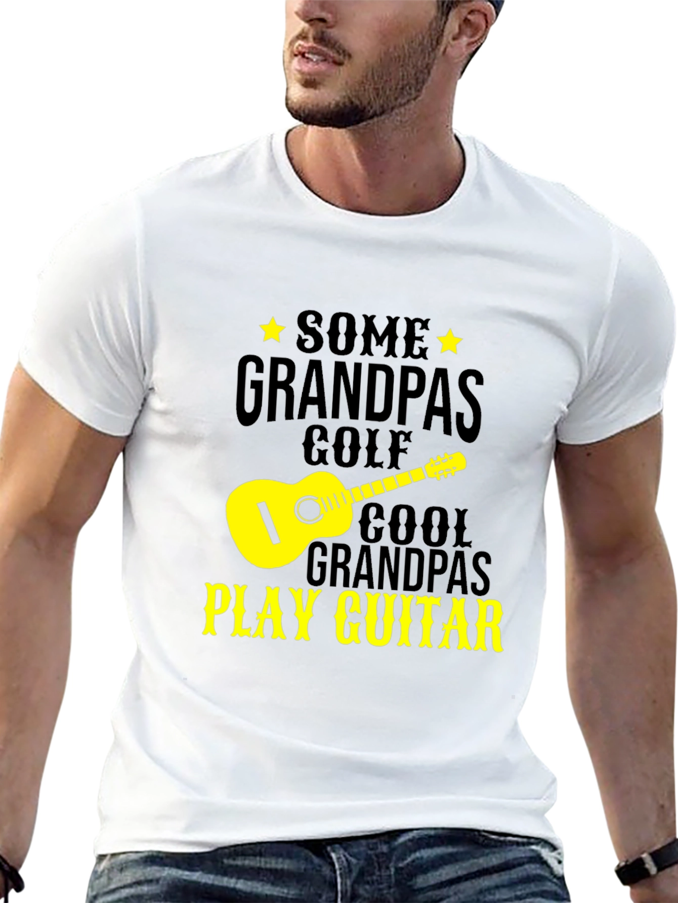 Cool Grandpa Guitar Player Black T-Shirt
