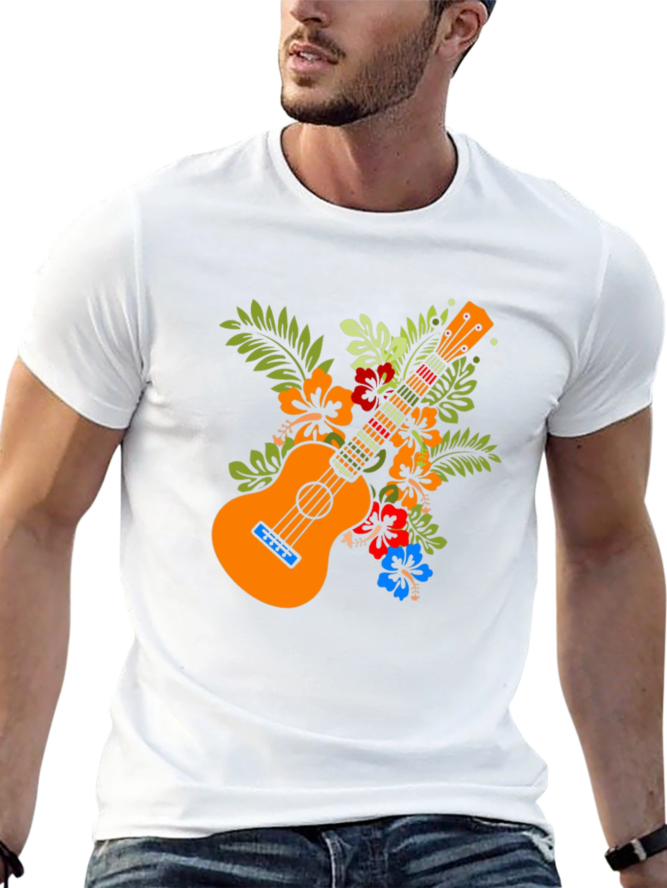 Ukulele Floral Graphic Tee - Hawaiian Style