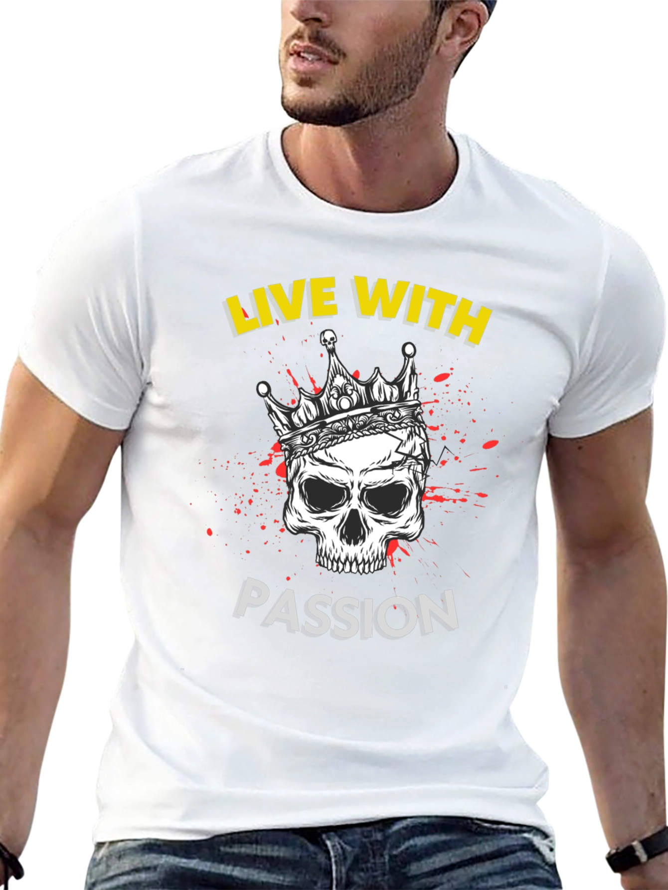 Live With Passion Skull Graphic Tee - Black
