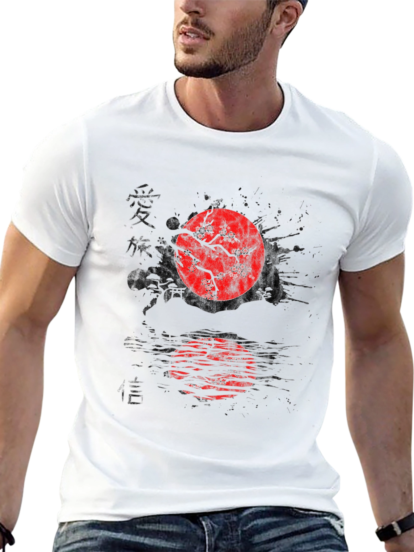 Japanese Art T-Shirt - Cherry Blossom Rising Sun Style