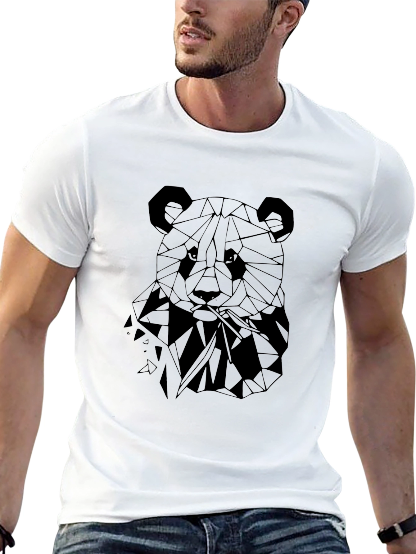 Geometric Panda Graphic T-Shirt - Stylish Black Tee