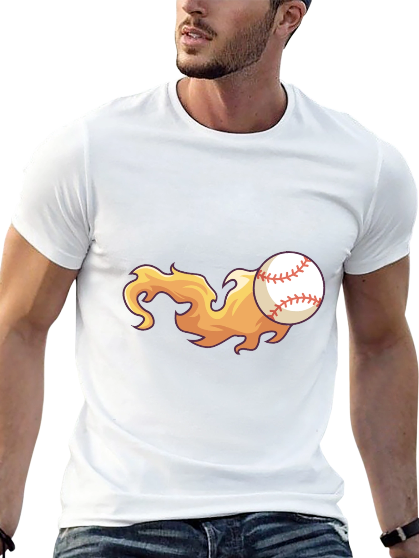 Flaming Baseball Graphic Tee - Black