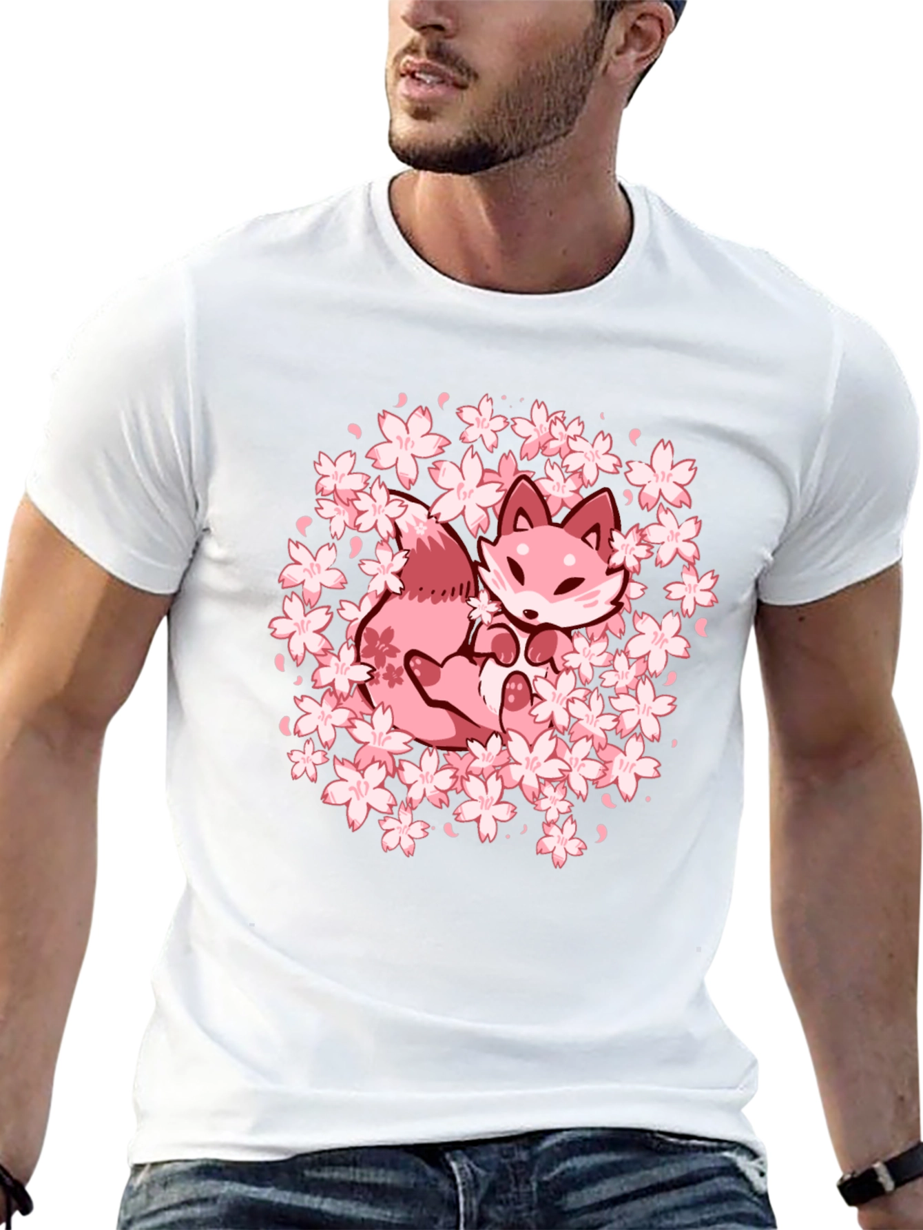 Sakura Fox Graphic Tee - Kawaii Style