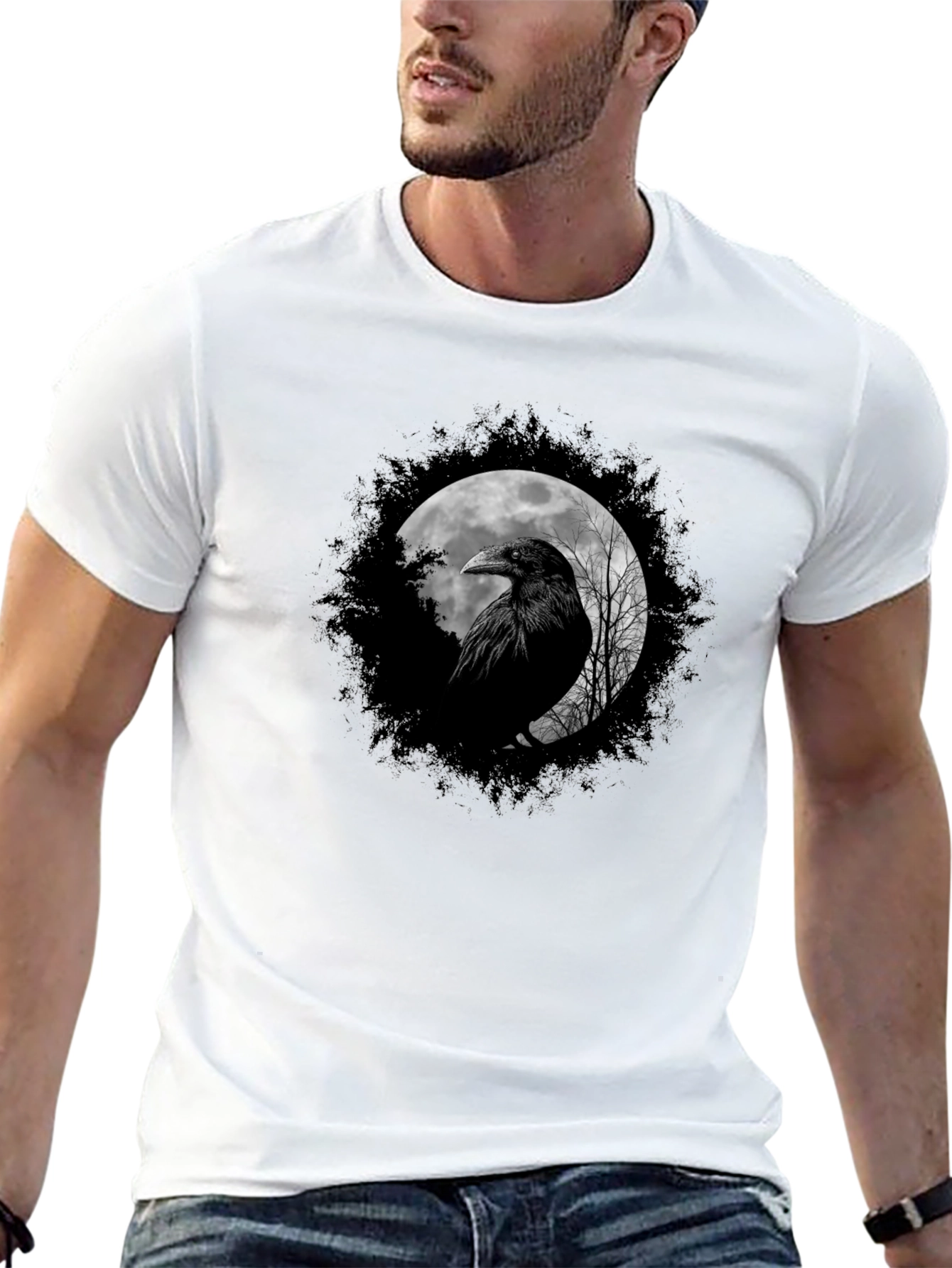 Raven Moon Graphic Tee - Black Cotton Comfort
