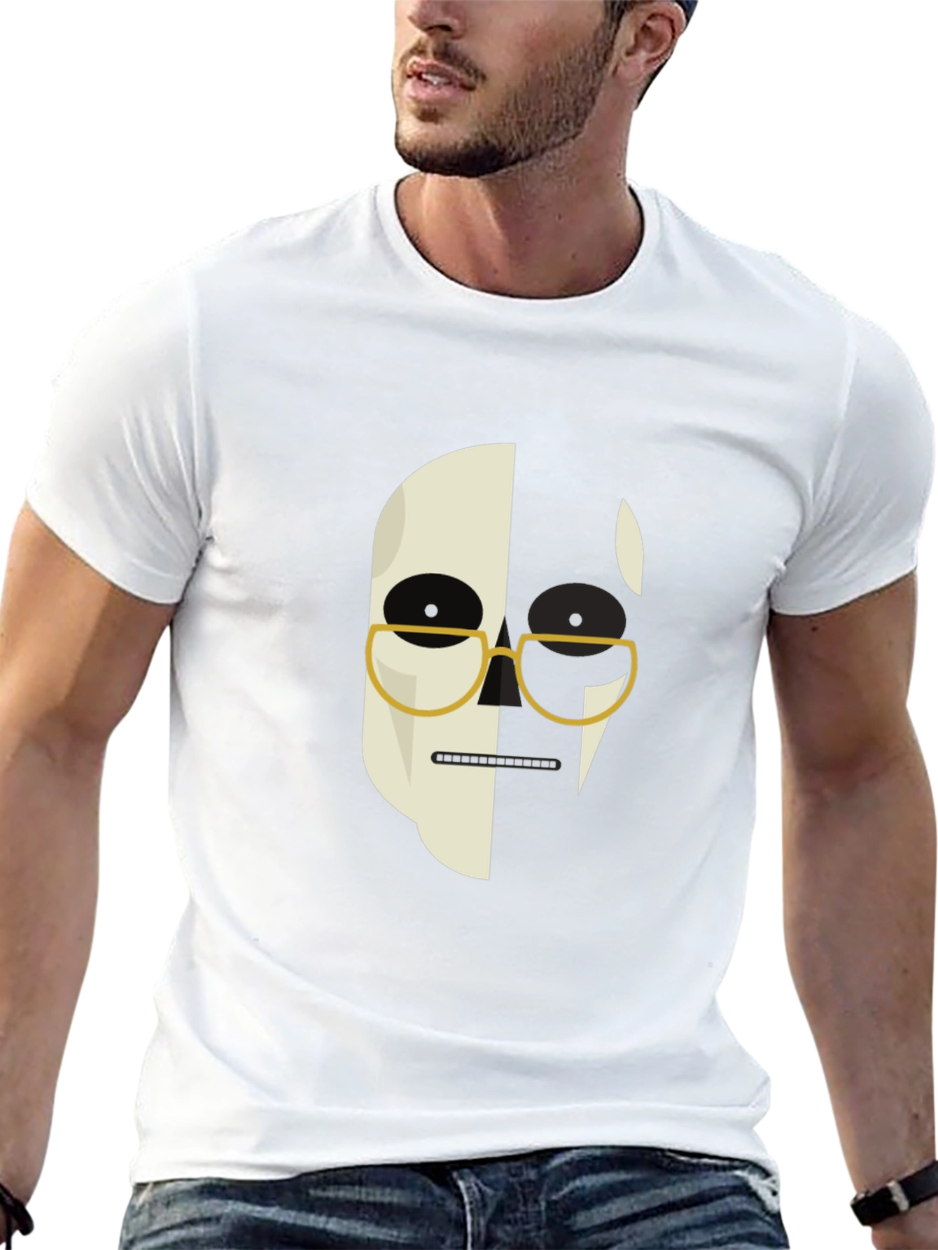 Abstract Face Graphic Print Mens Black T-Shirt