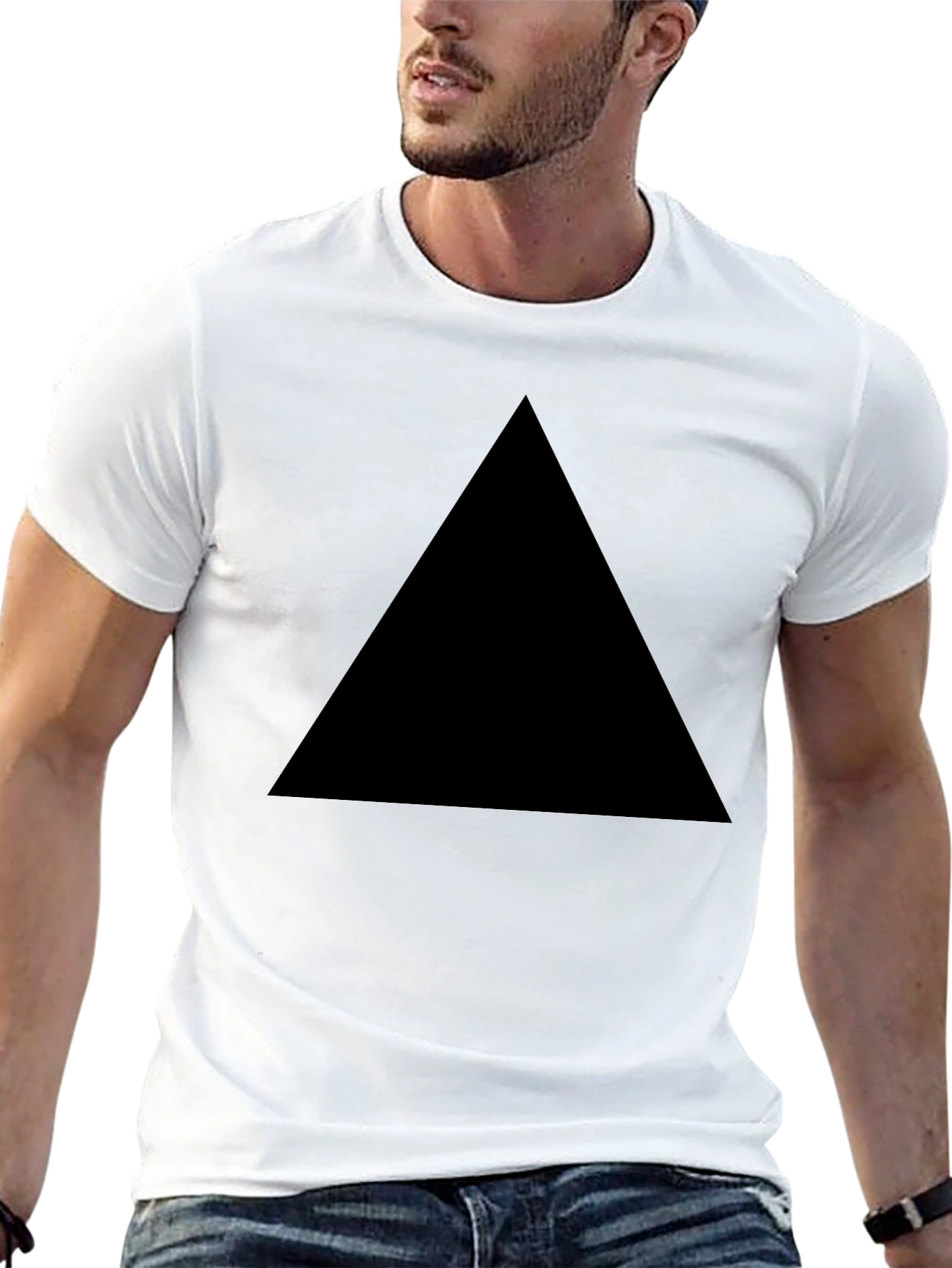 Mens Black T-Shirt with Geometric Triangle Design