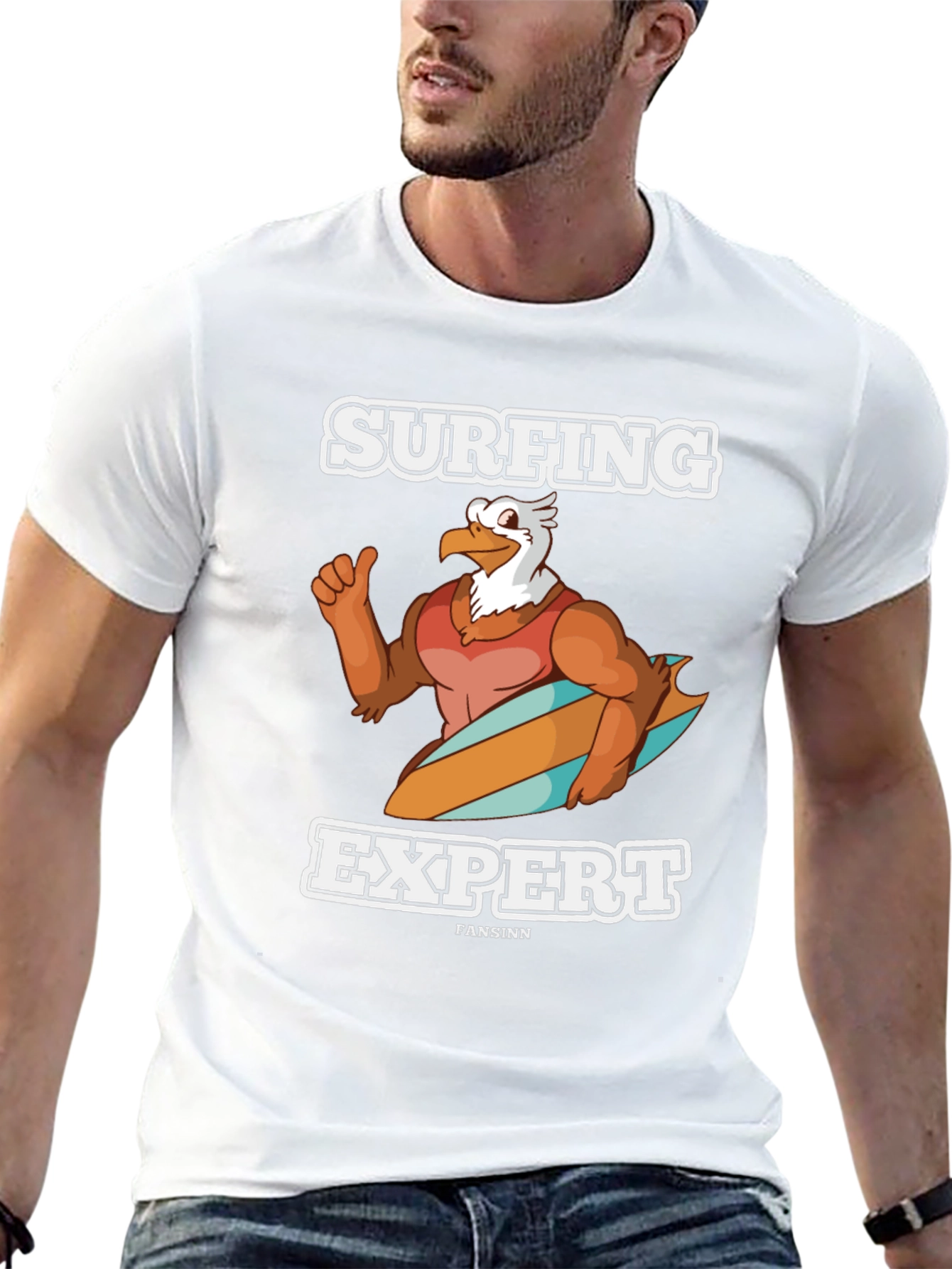 Surfing Expert Eagle Cartoon T-Shirt