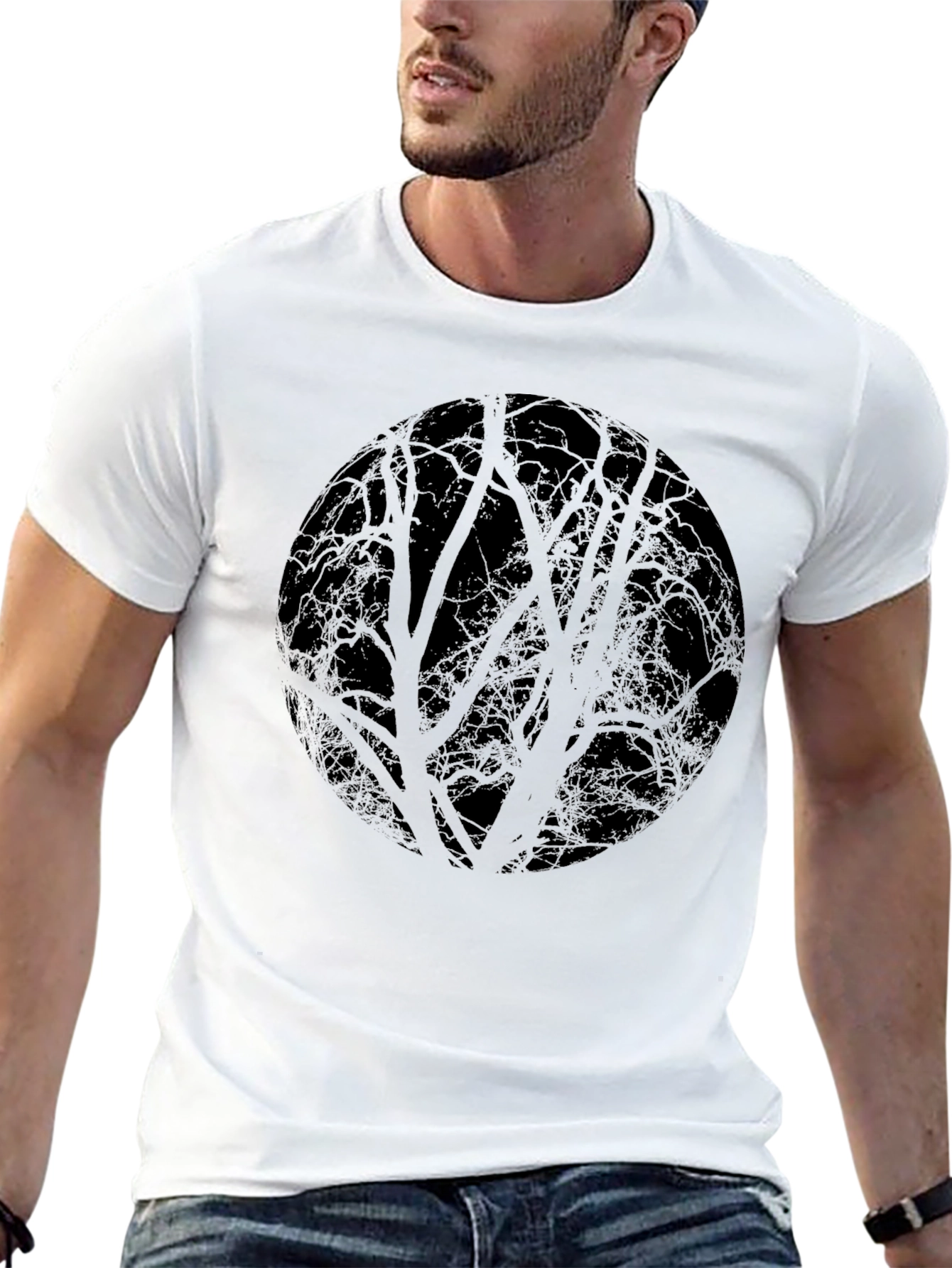 Abstract Tree Circle Black T-Shirt
