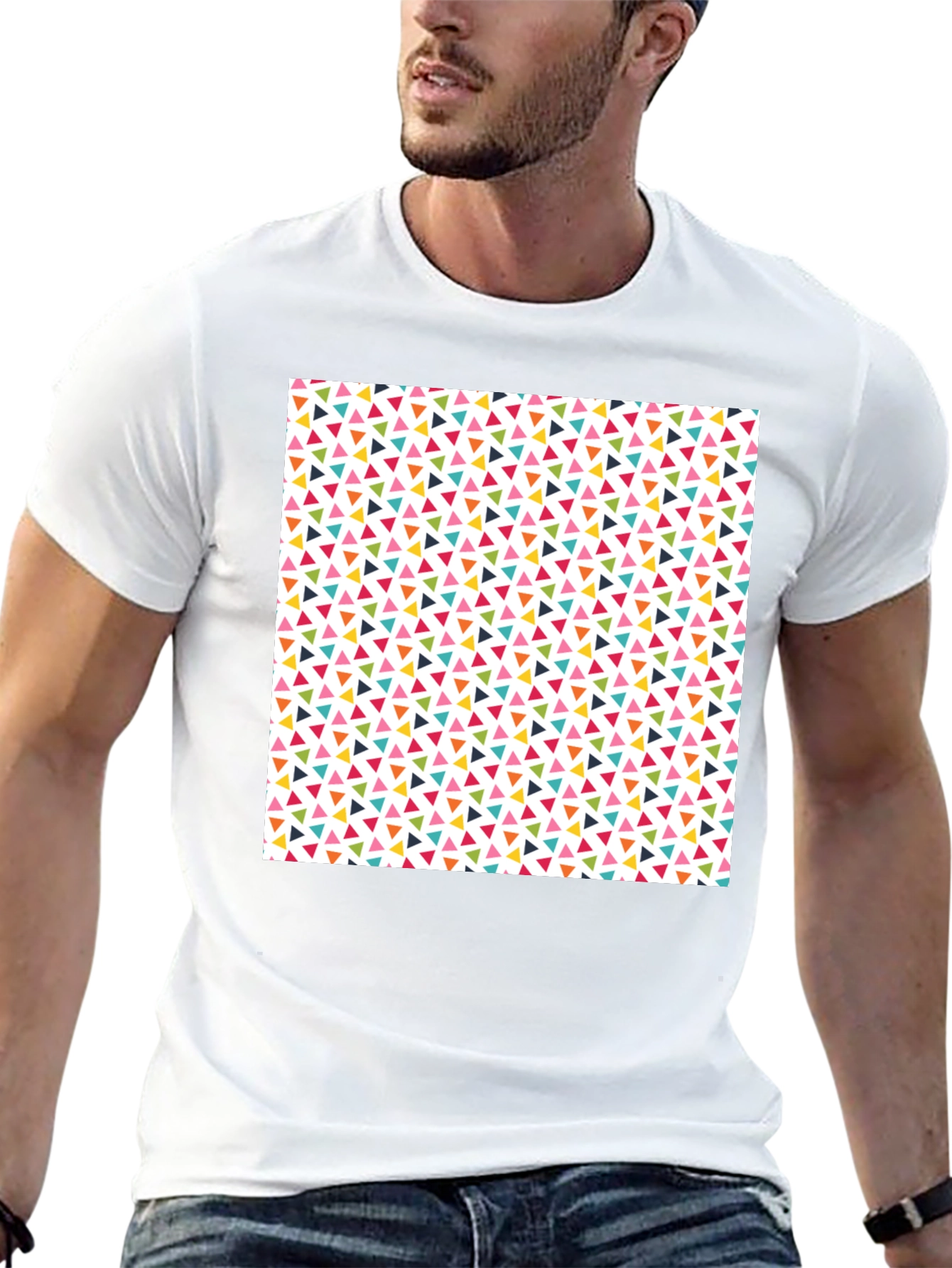 Fun Geometric Triangle Pattern Black T-Shirt