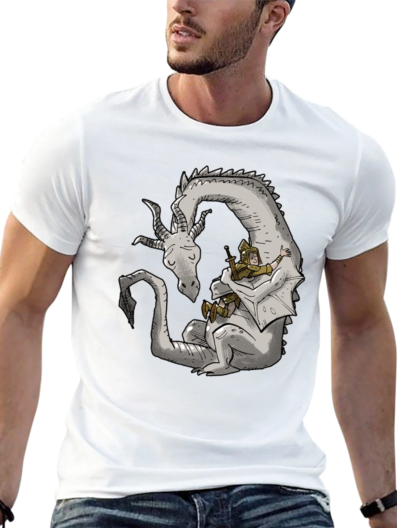 Dragon Hug Black T-Shirt - Fantasy Comfort