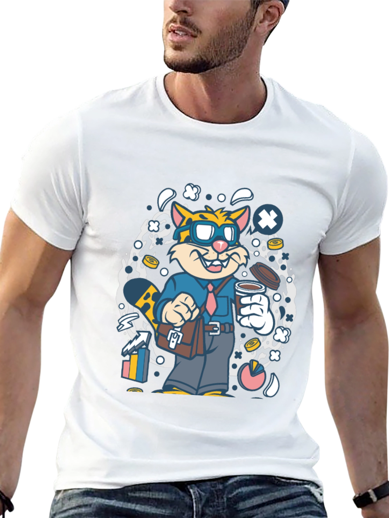 Cartoon Cat Businessman Graphic T-Shirt