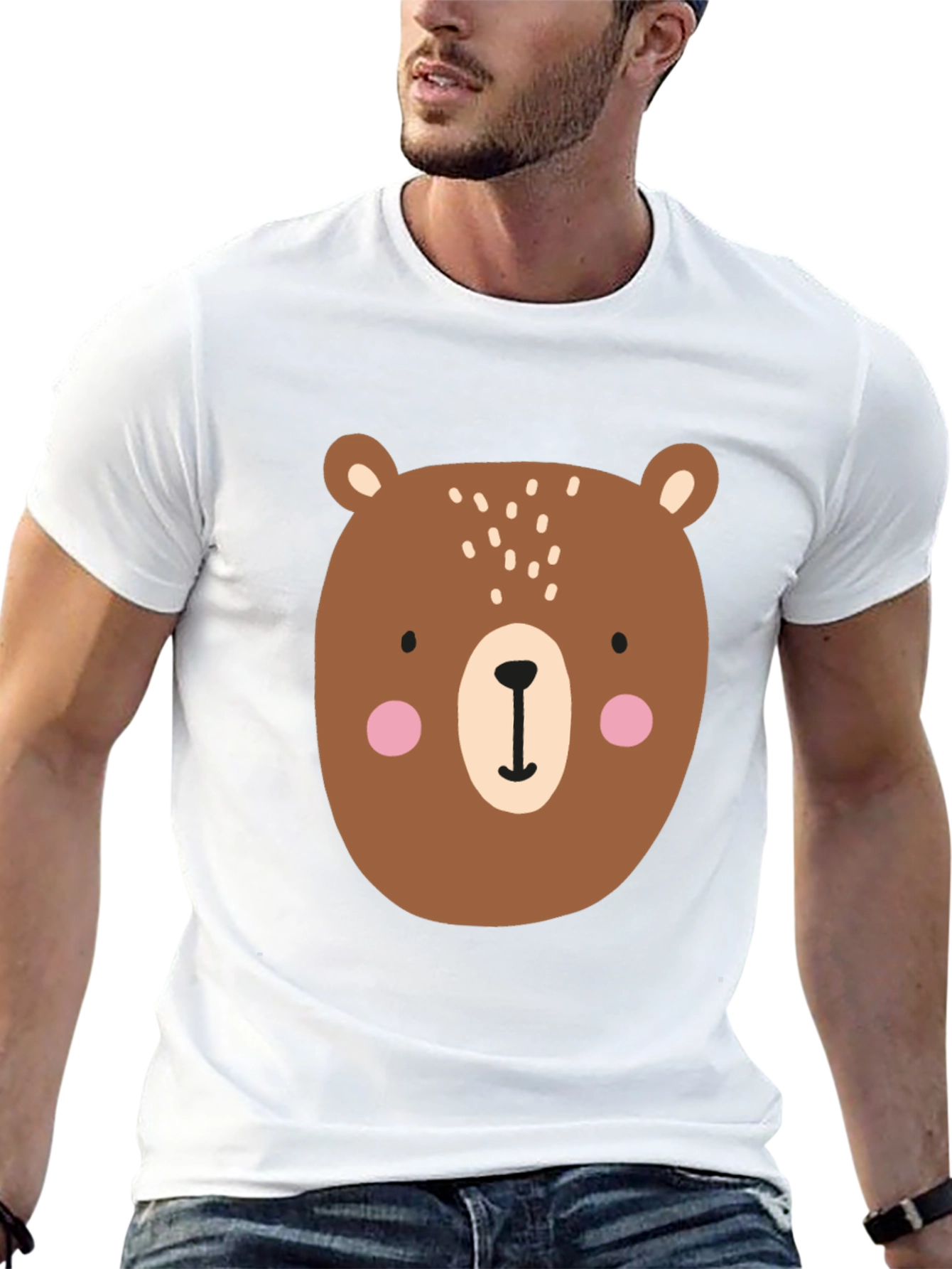 Cute Cartoon Bear Graphic T-Shirt - Mens Black Tee