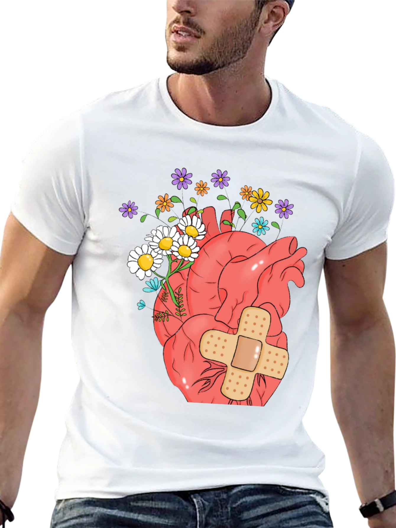 Anatomical Heart & Flowers Graphic T-Shirt