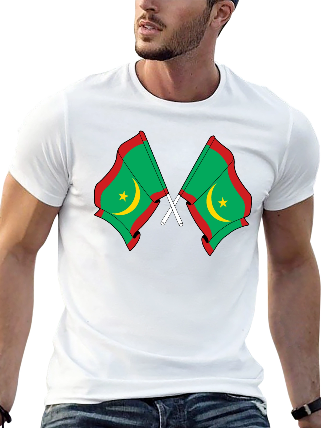 Mauritania Flag Graphic Tee - Black Cotton T-Shirt