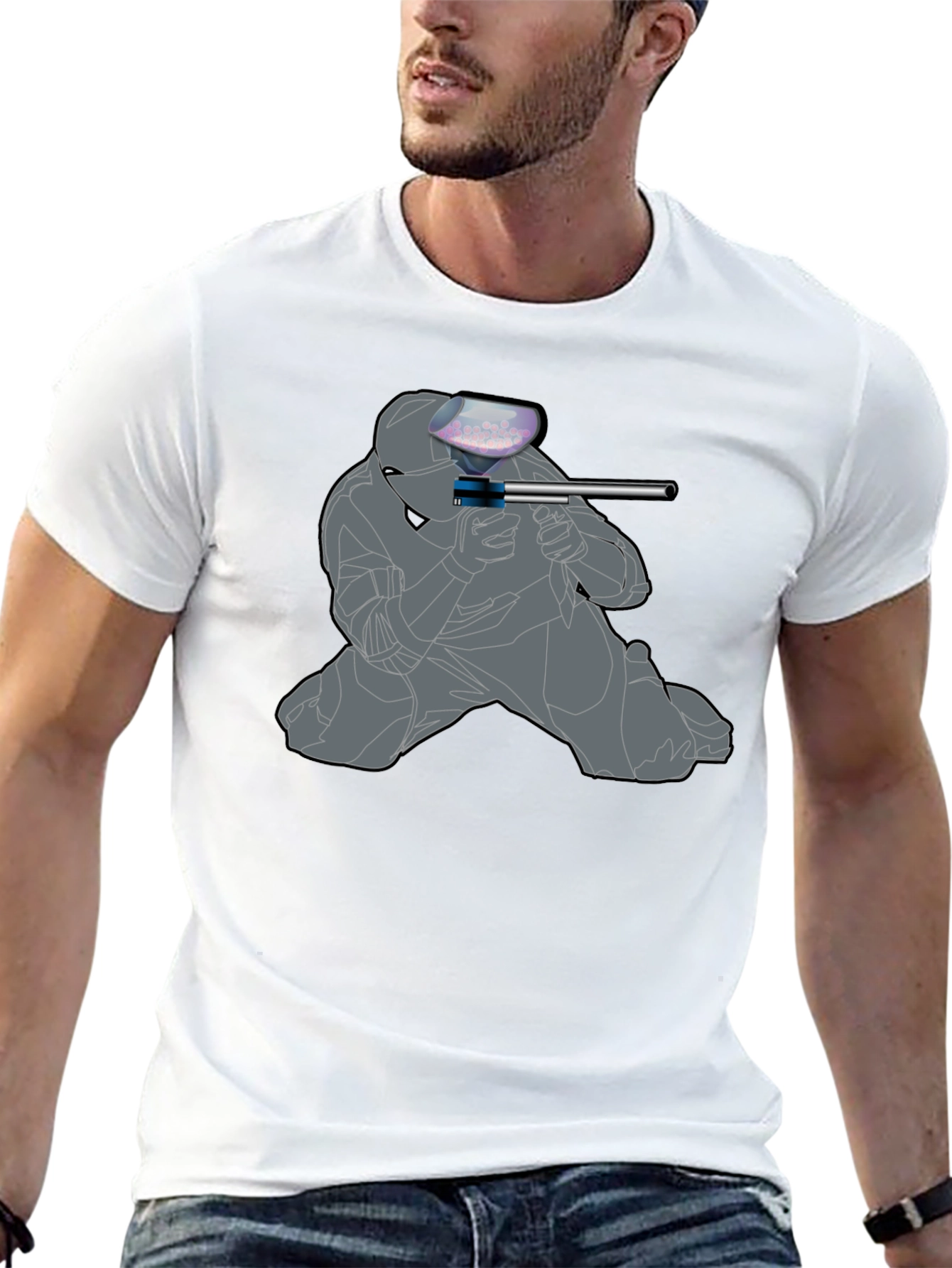Paintball Player Graphic T-Shirt - Black