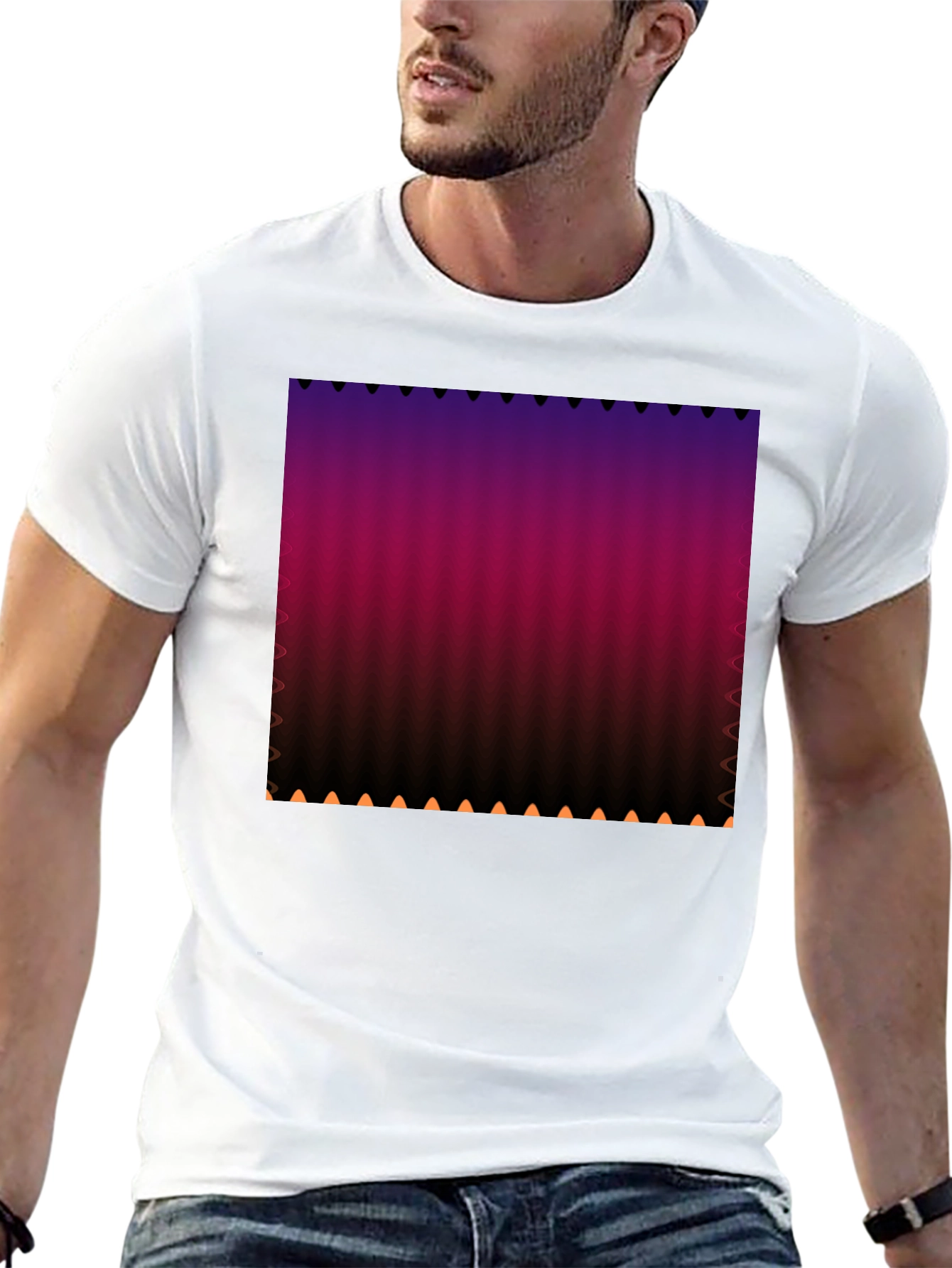 Gradient Stripe Print Black T-Shirt