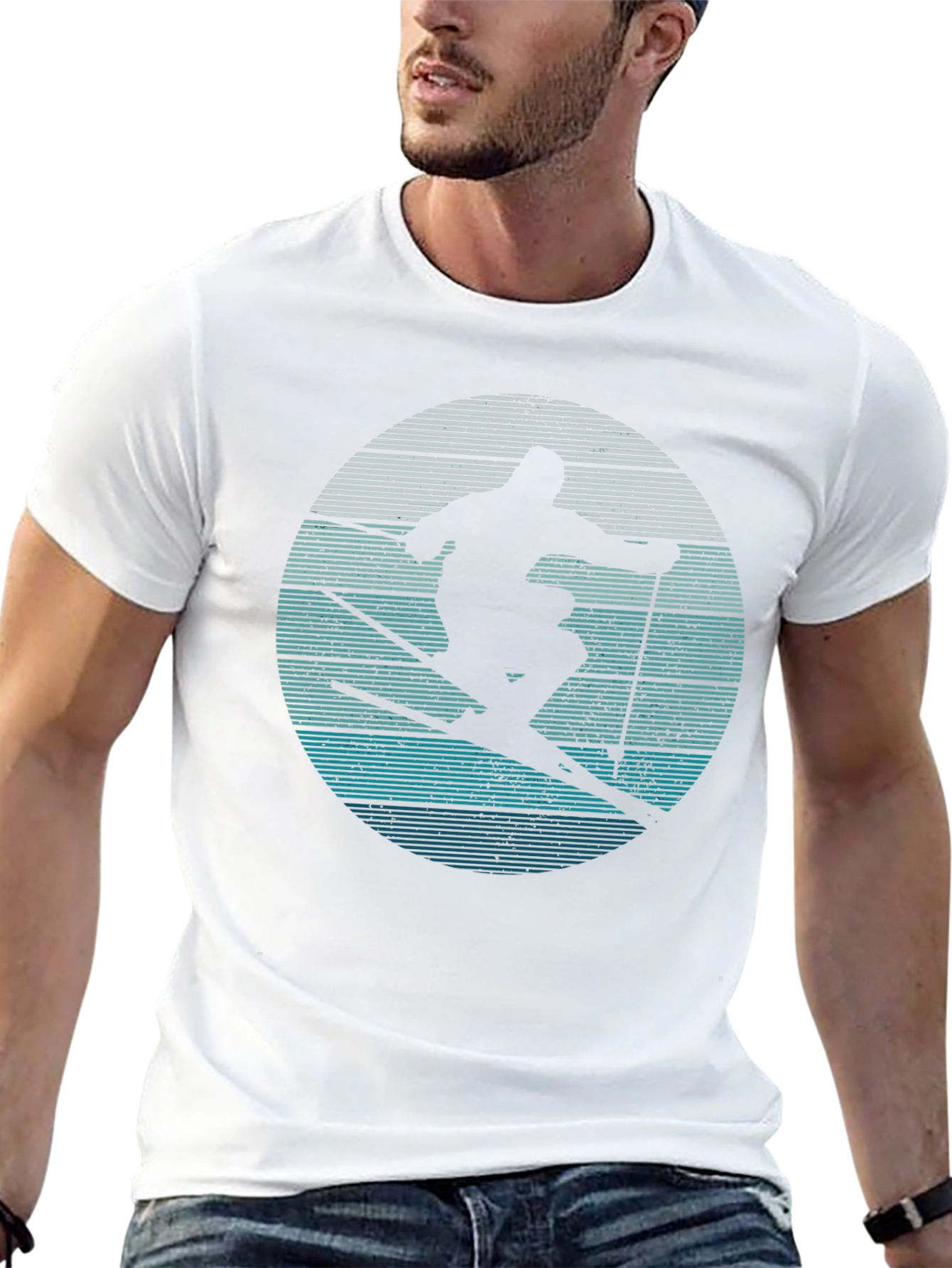 Skiing Silhouette Graphic Tee - Retro Style