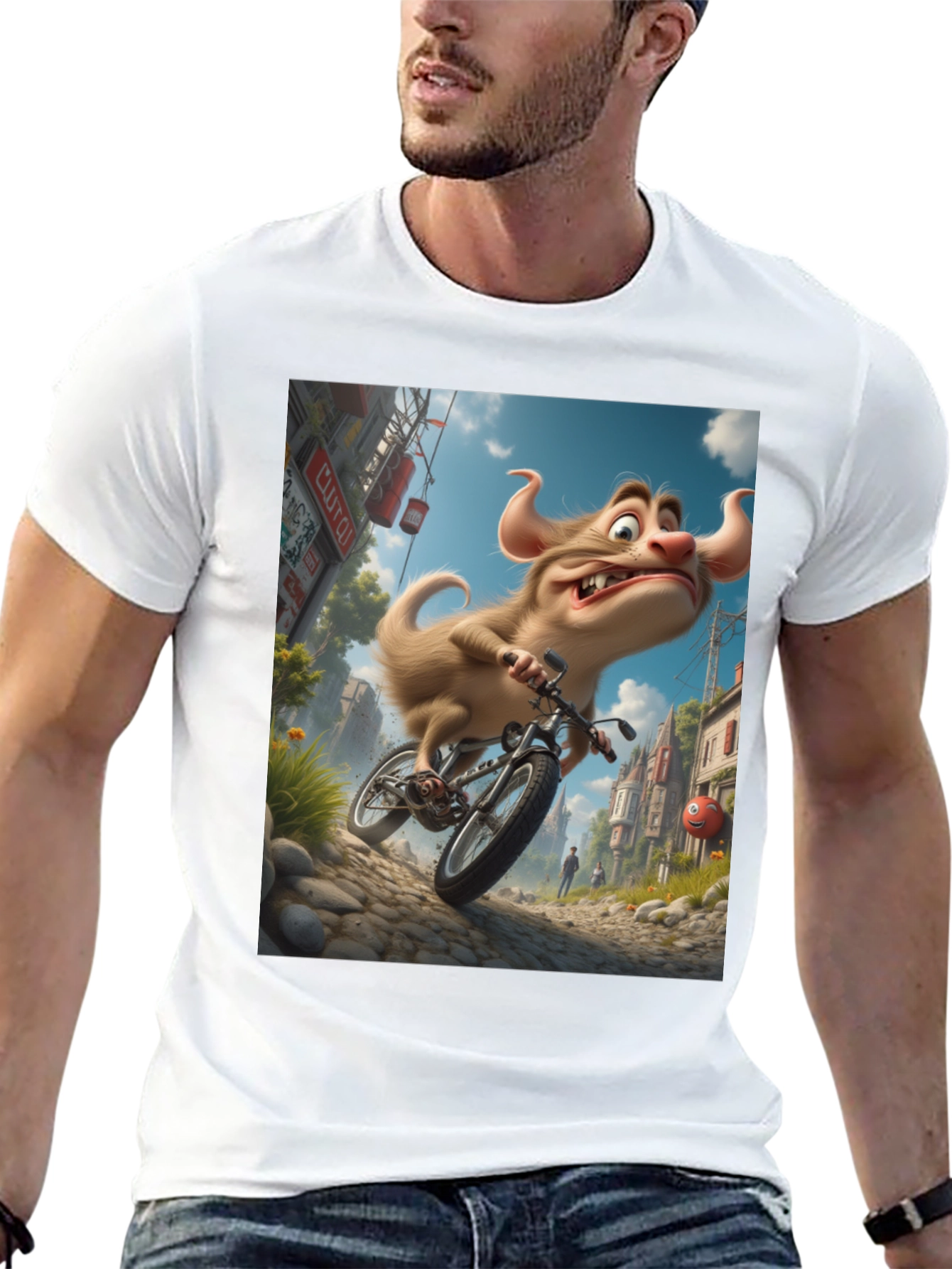 Cartoon Monster on Bike Graphic Tee
