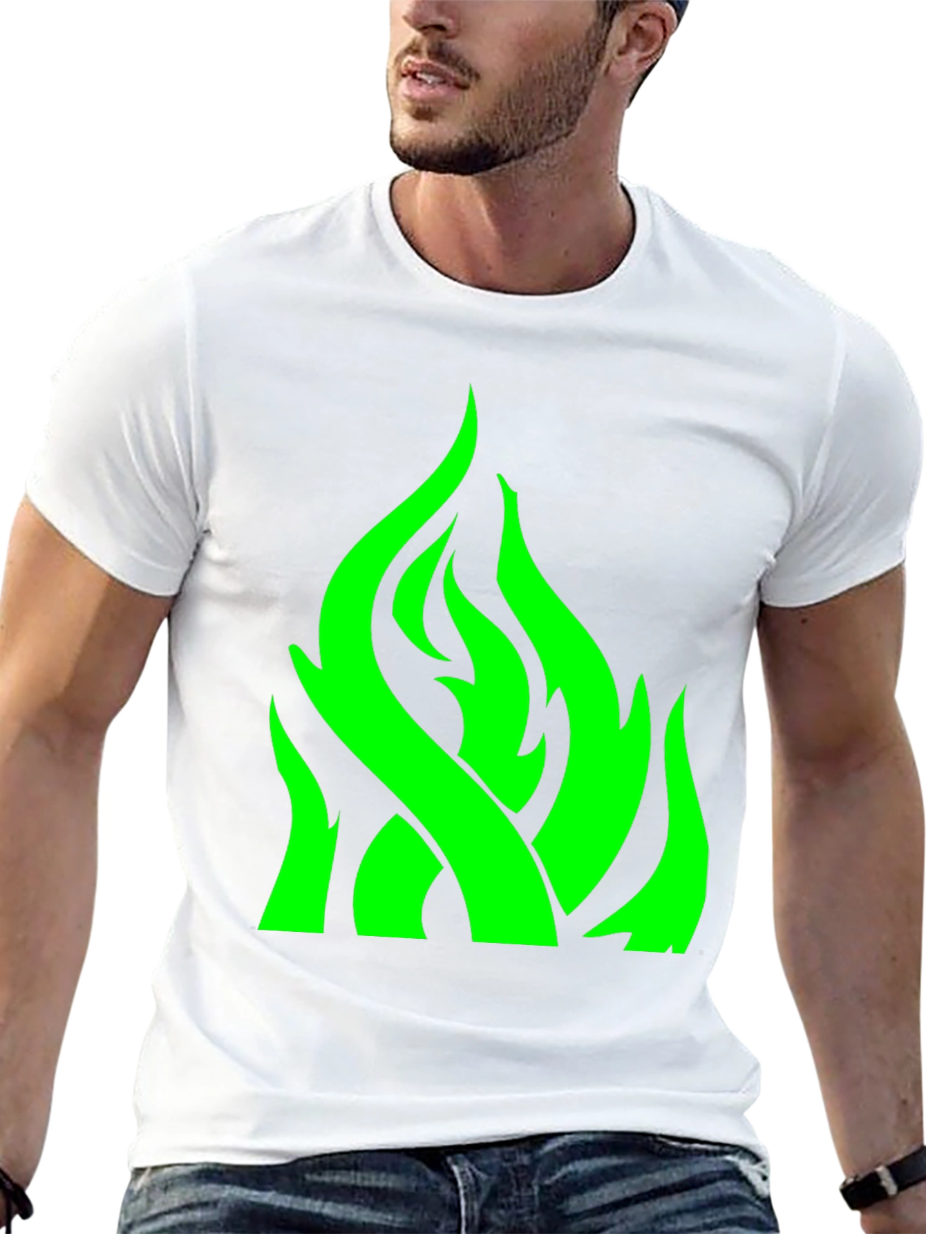 Green Flame Graphic Black T-Shirt