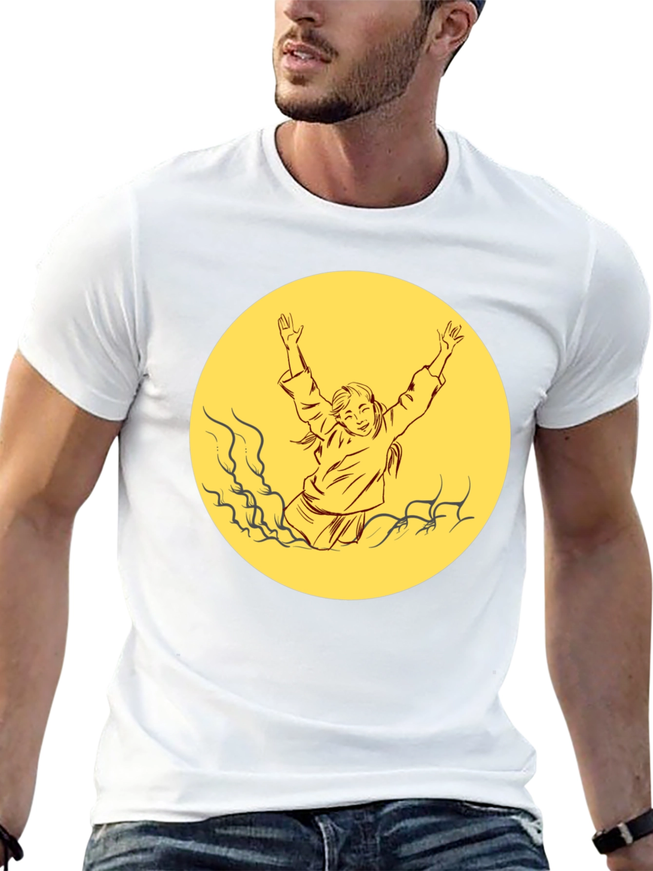 Black T-Shirt with Retro Yellow Graphic