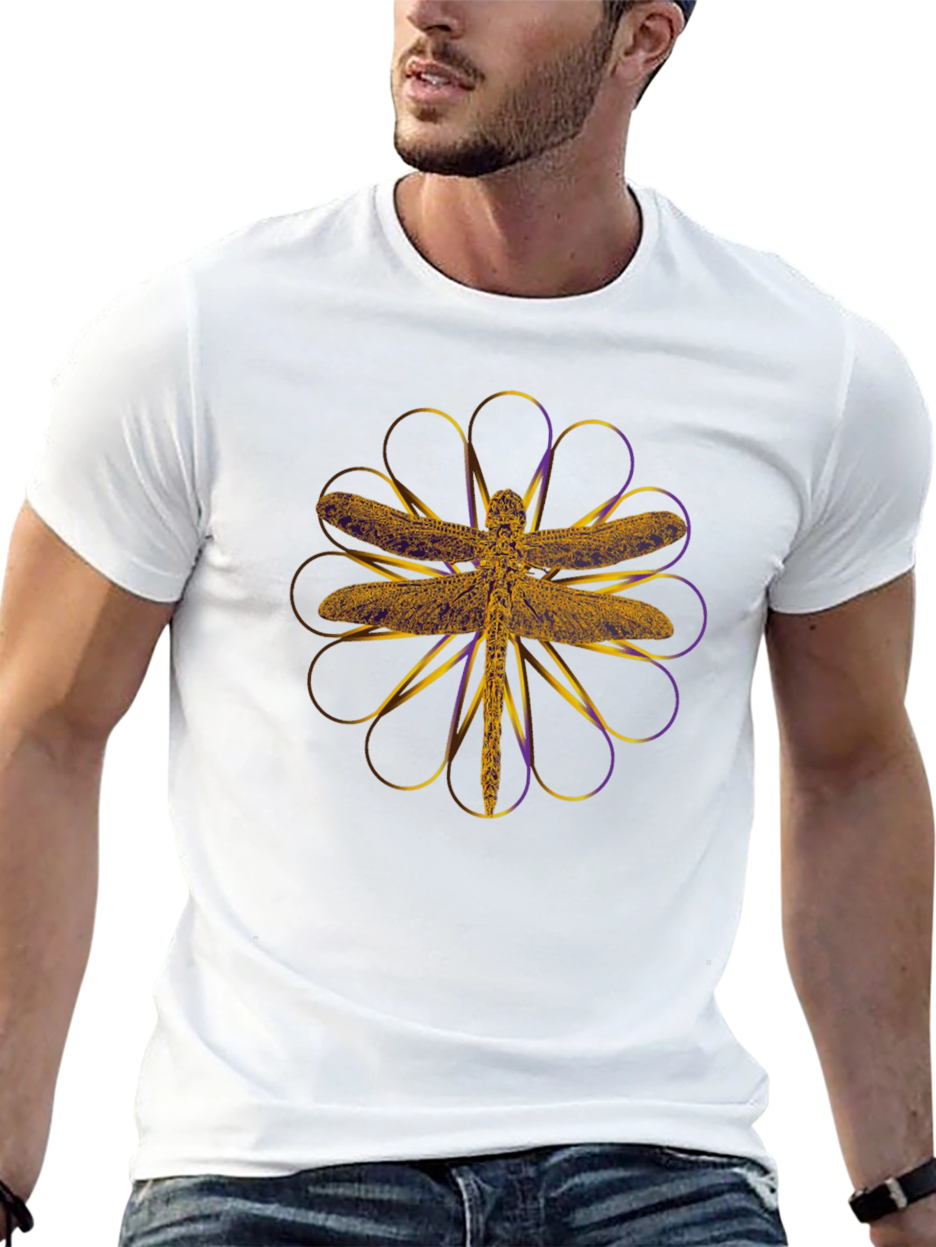 Dragonfly Graphic Print Black T-Shirt