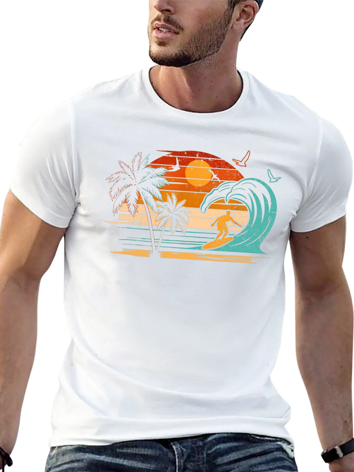 Retro Surfing Beach Sunset Graphic Tee