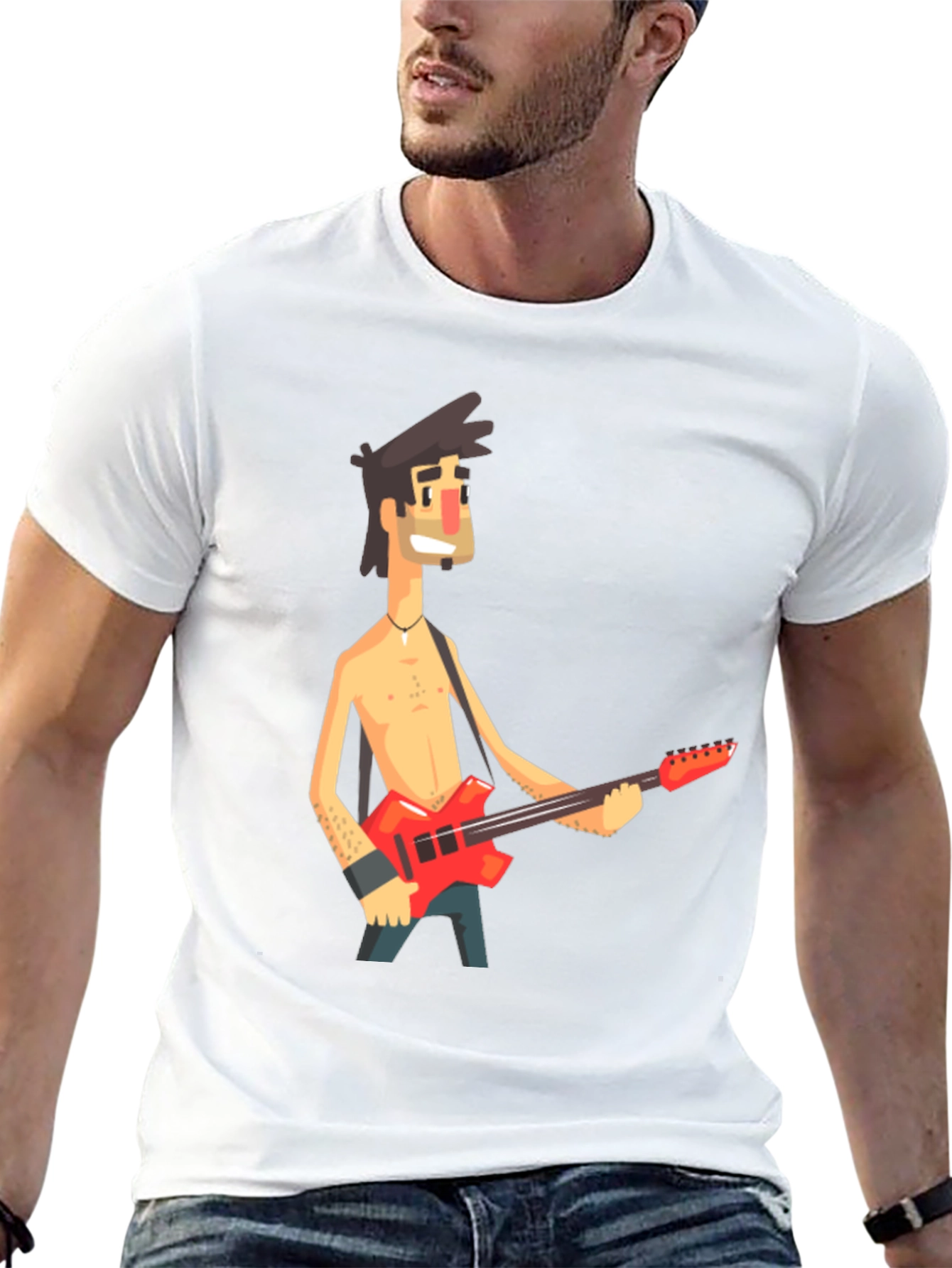Cartoon Guitar Player Black T-Shirt