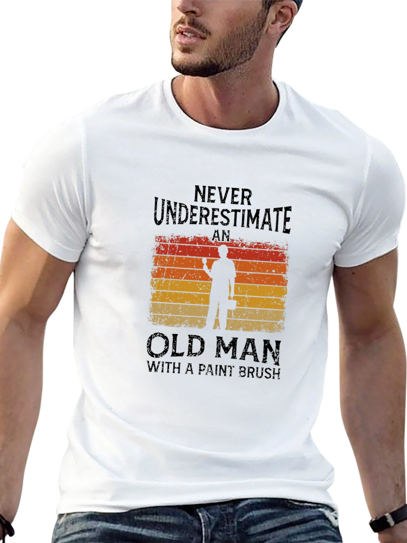 Never Underestimate Old Man Paint Brush T-Shirt