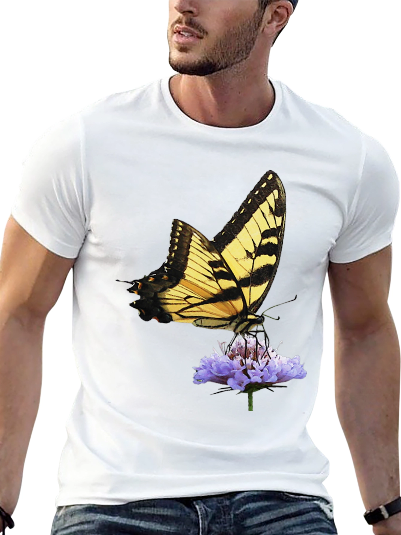 Butterfly & Flower Graphic Black T-Shirt
