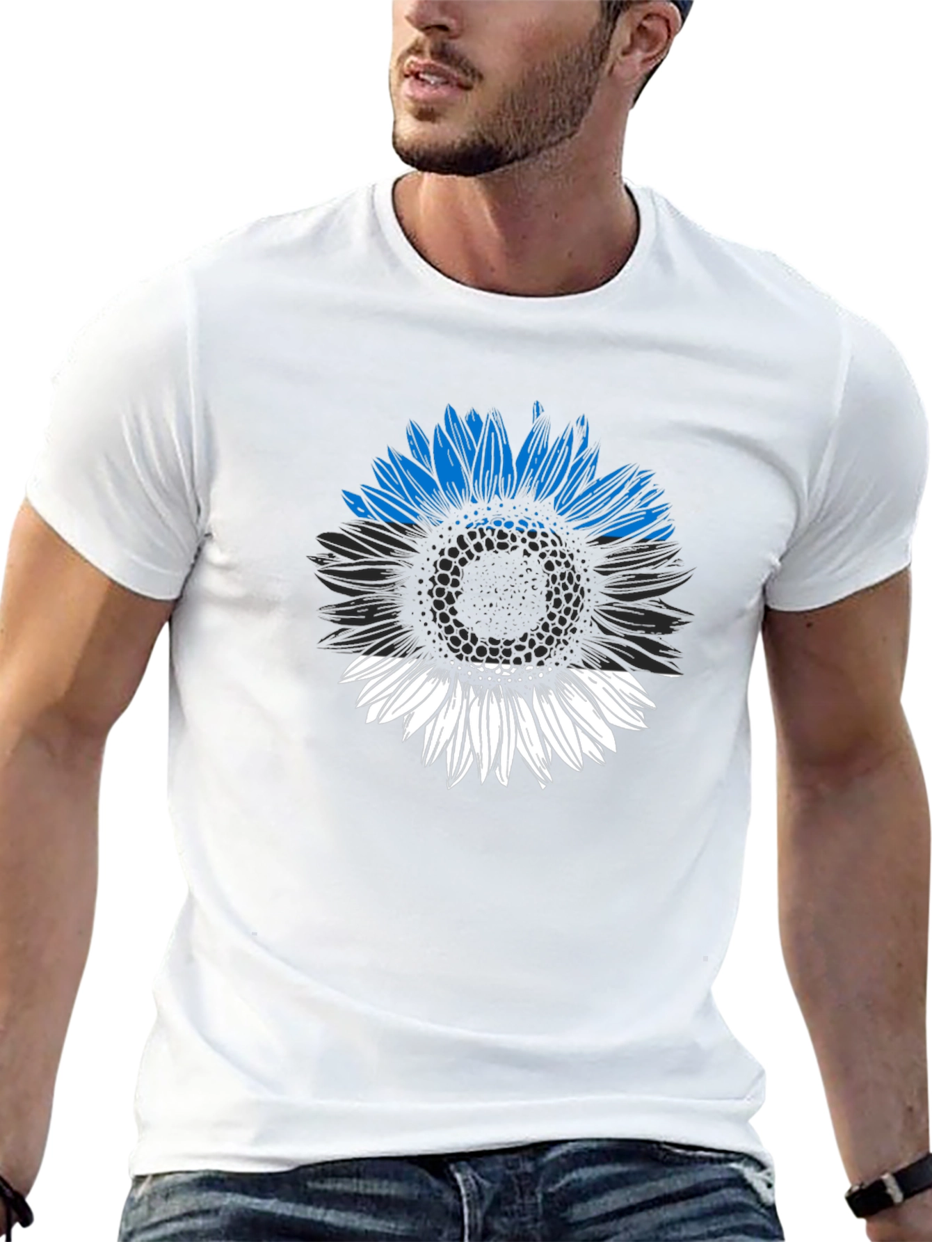 Estonian Flag Sunflower Graphic Tee - Black
