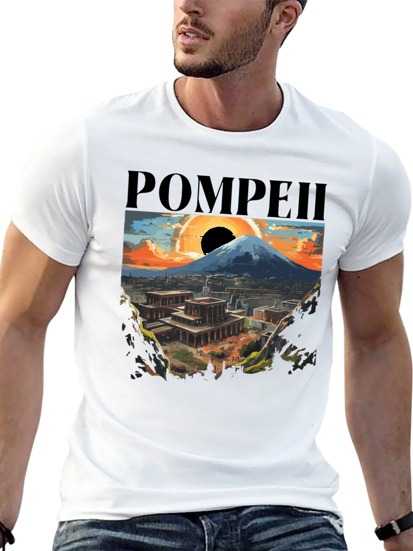 Pompeii Graphic Tee - Artistic Volcano Design