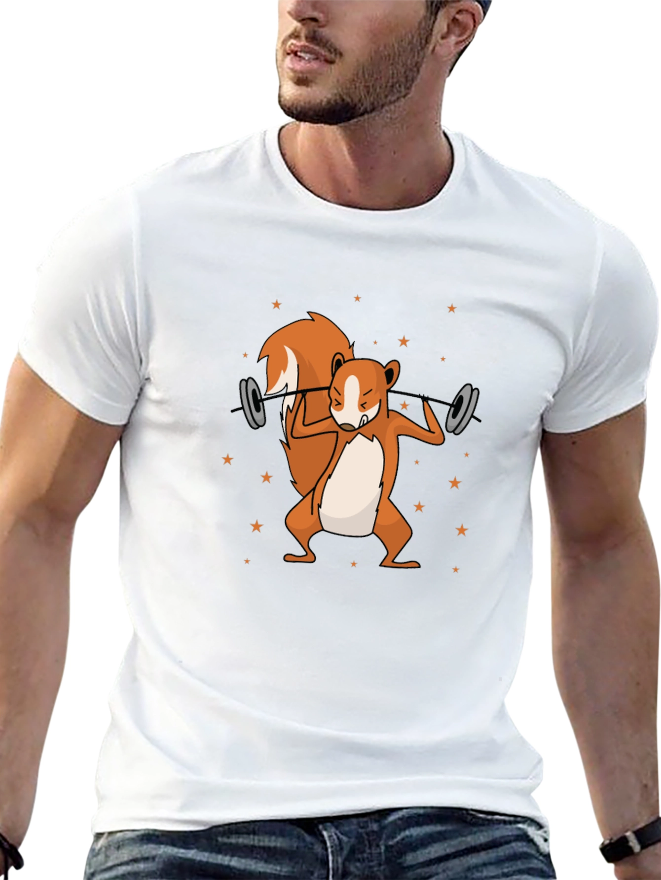 Squirrel Lifting Weights Graphic T-Shirt