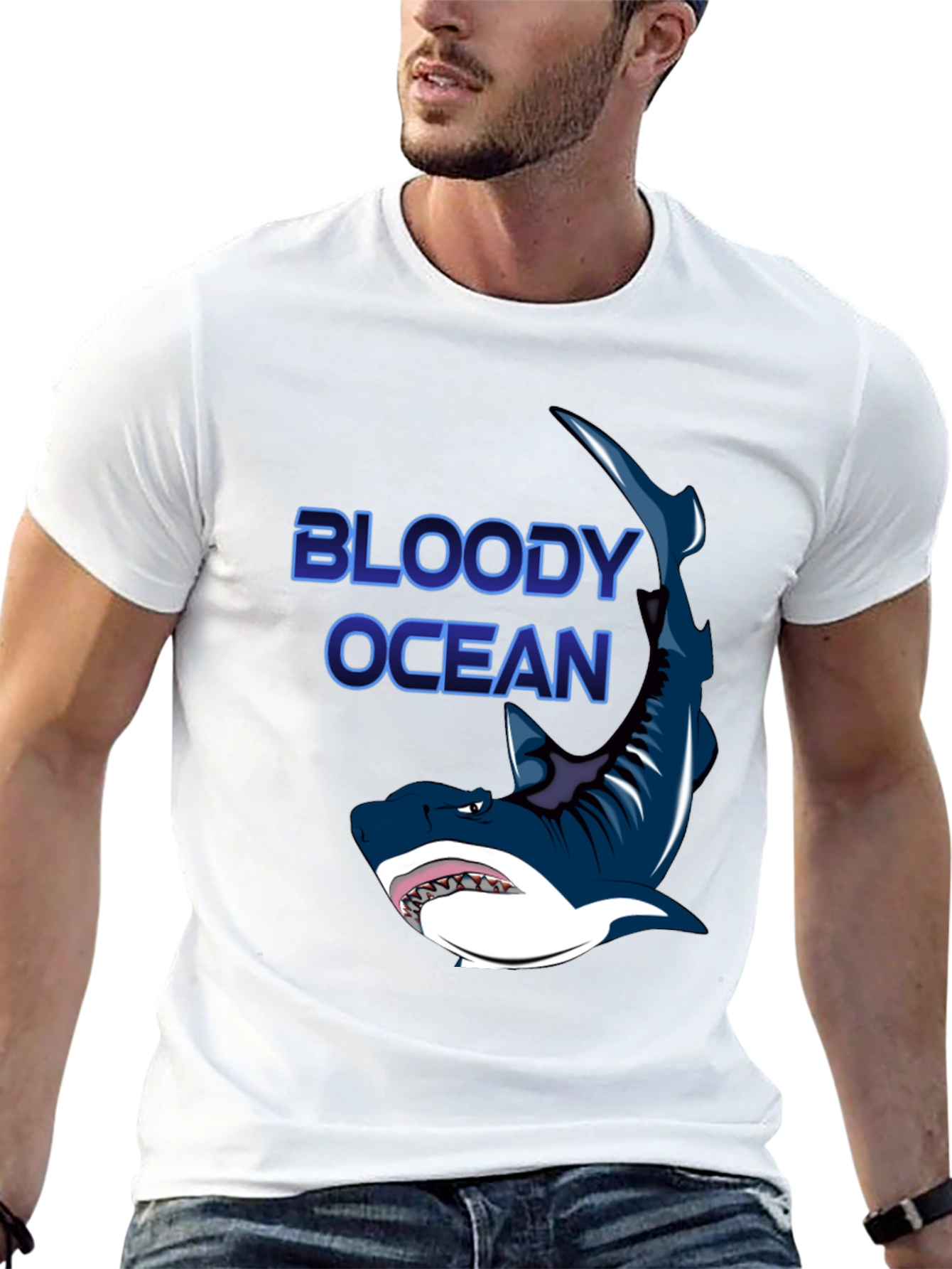 Bloody Ocean Shark Graphic Black T-Shirt