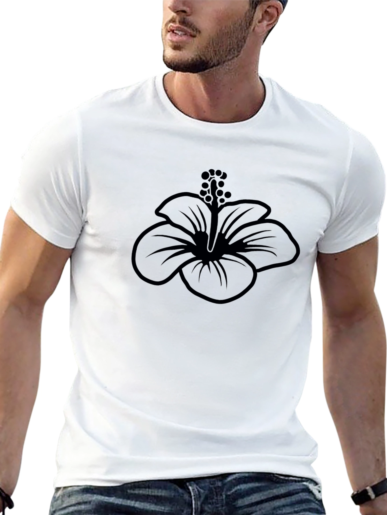 Black Hibiscus Flower Graphic T-Shirt
