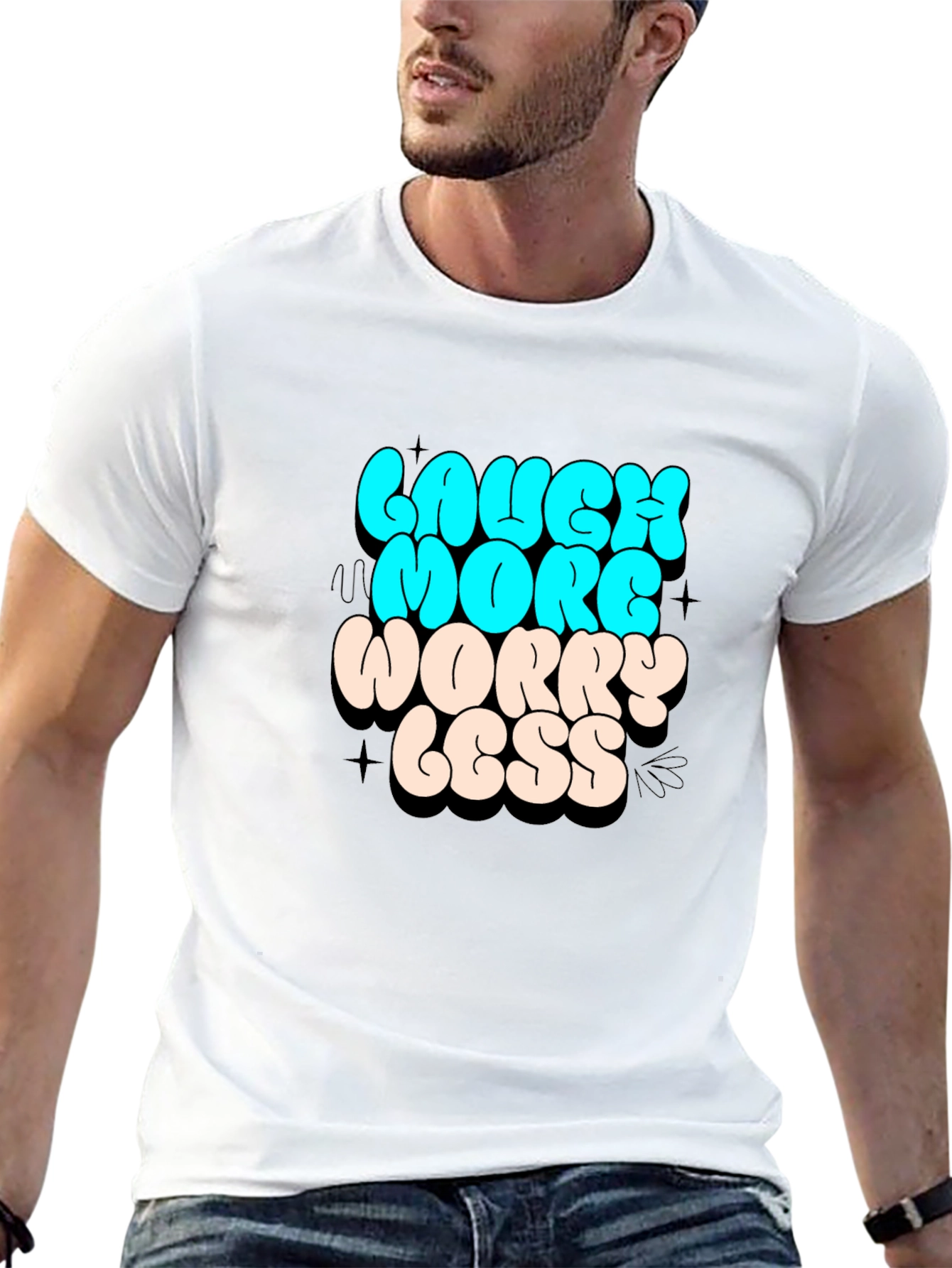 Laugh More Worry Less Graphic Black T-Shirt