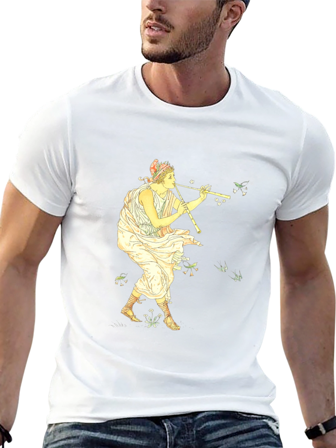 Greek Flute Player Black T-Shirt
