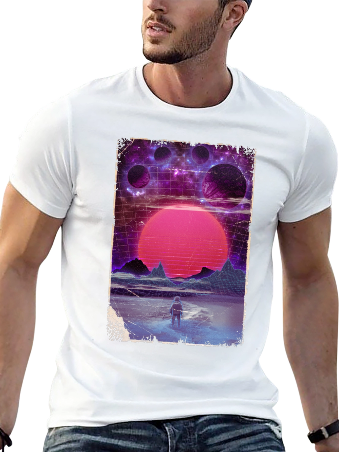 Retro Space Print Black T-Shirt