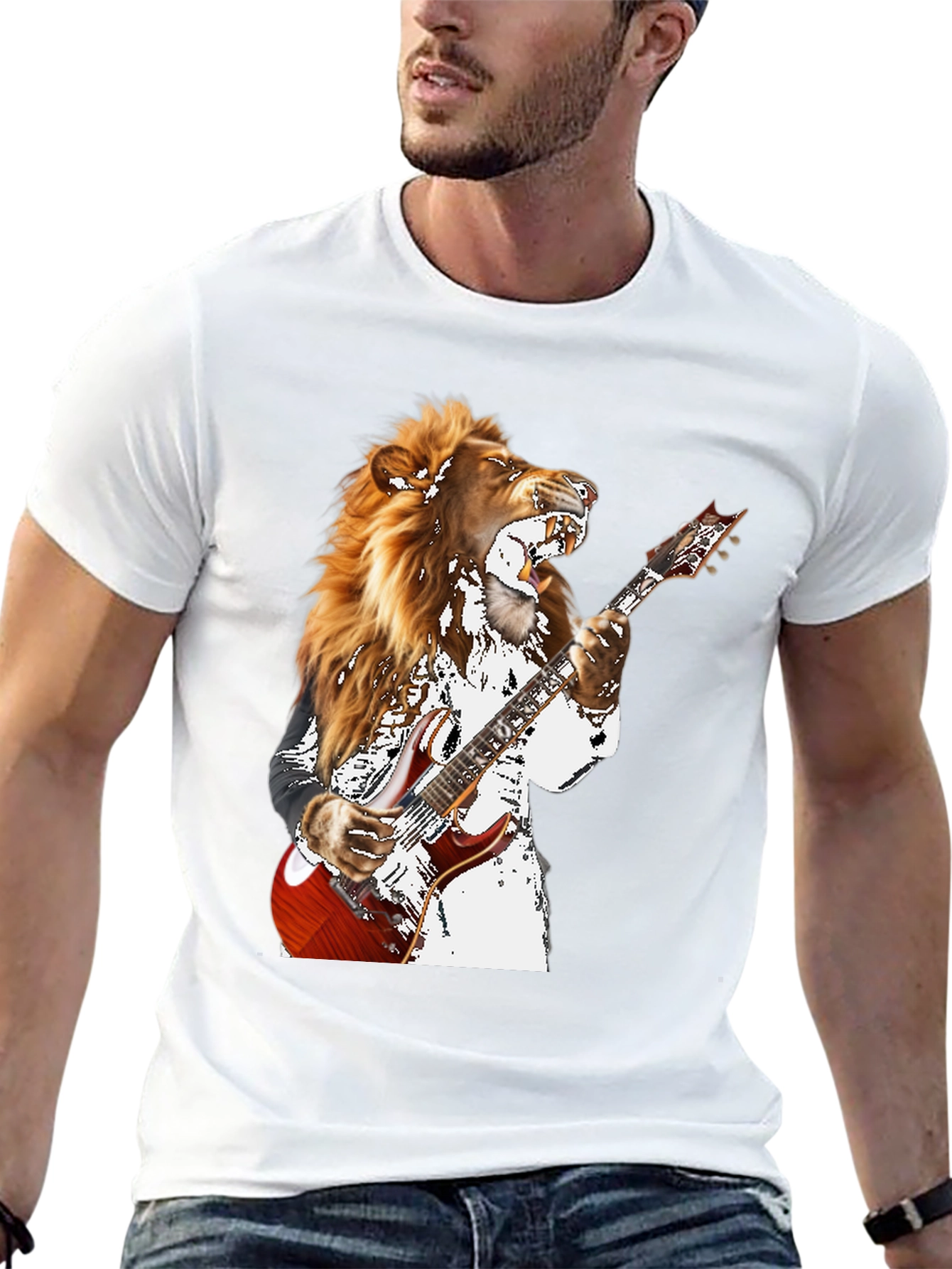 Lion Guitarist Graphic T-Shirt