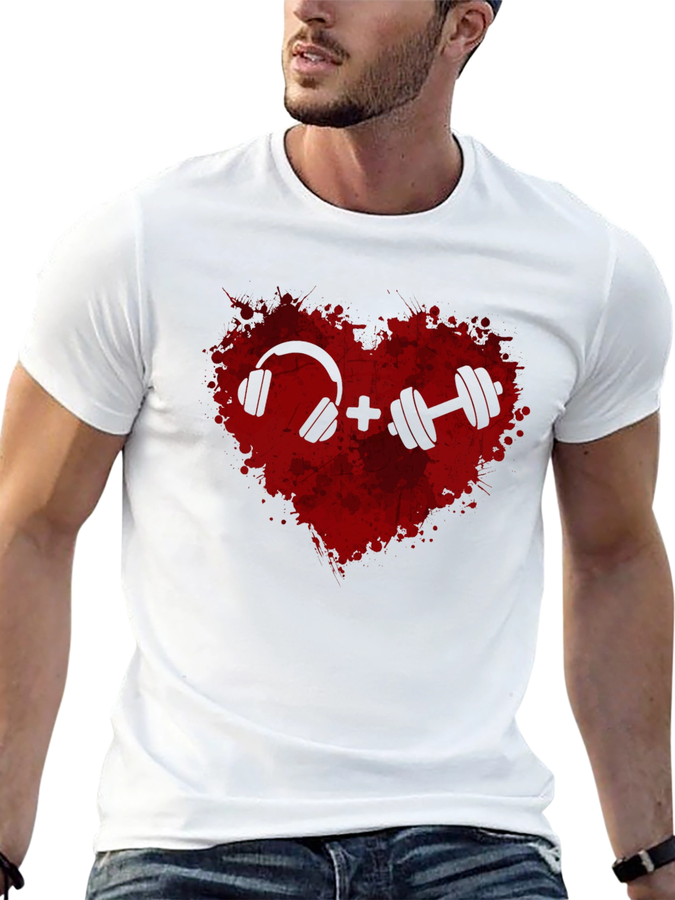 Workout Heart Tee: Music and Weights Graphic T-Shirt