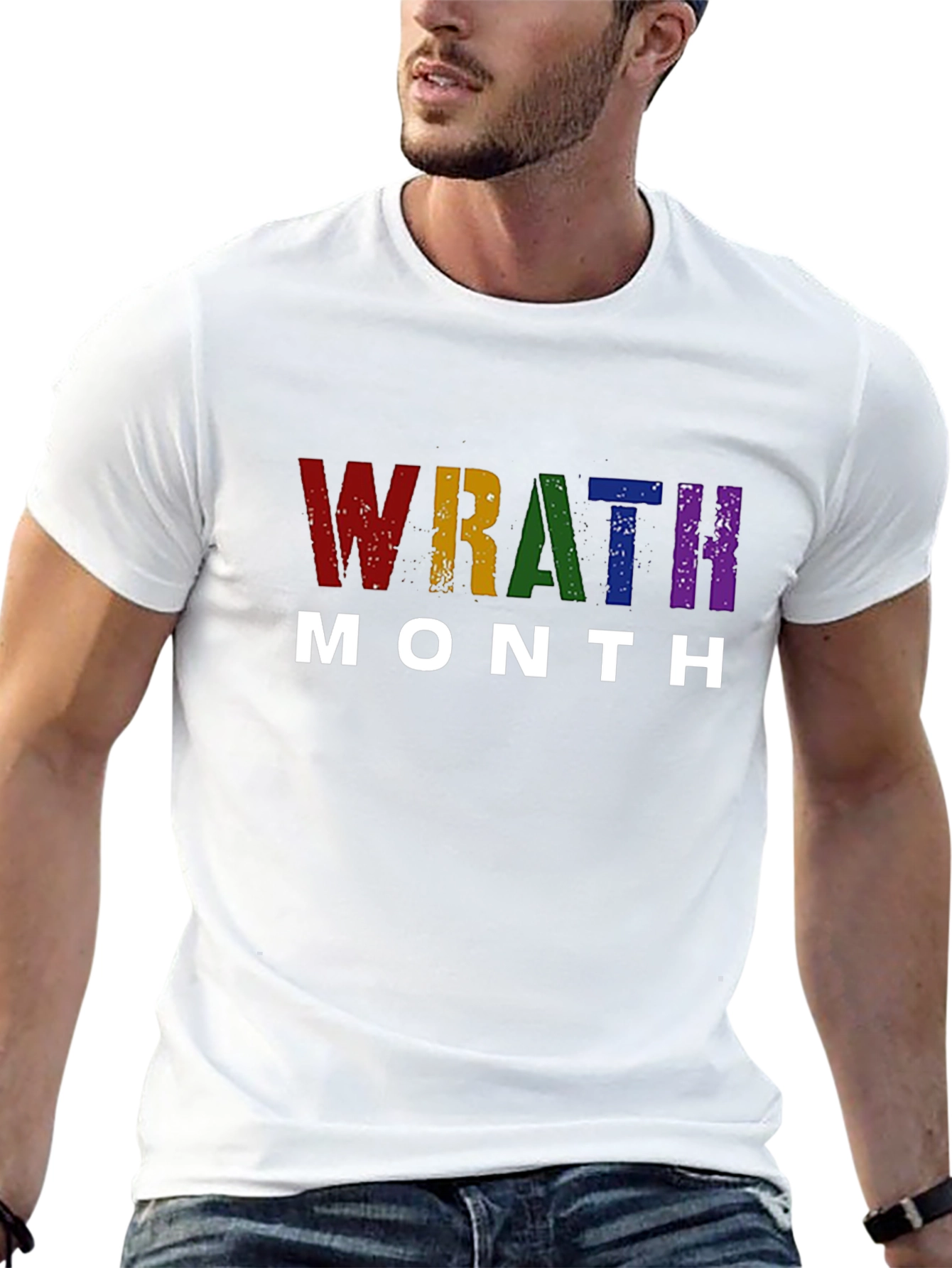 Wrath Month Rainbow Text Black T-Shirt