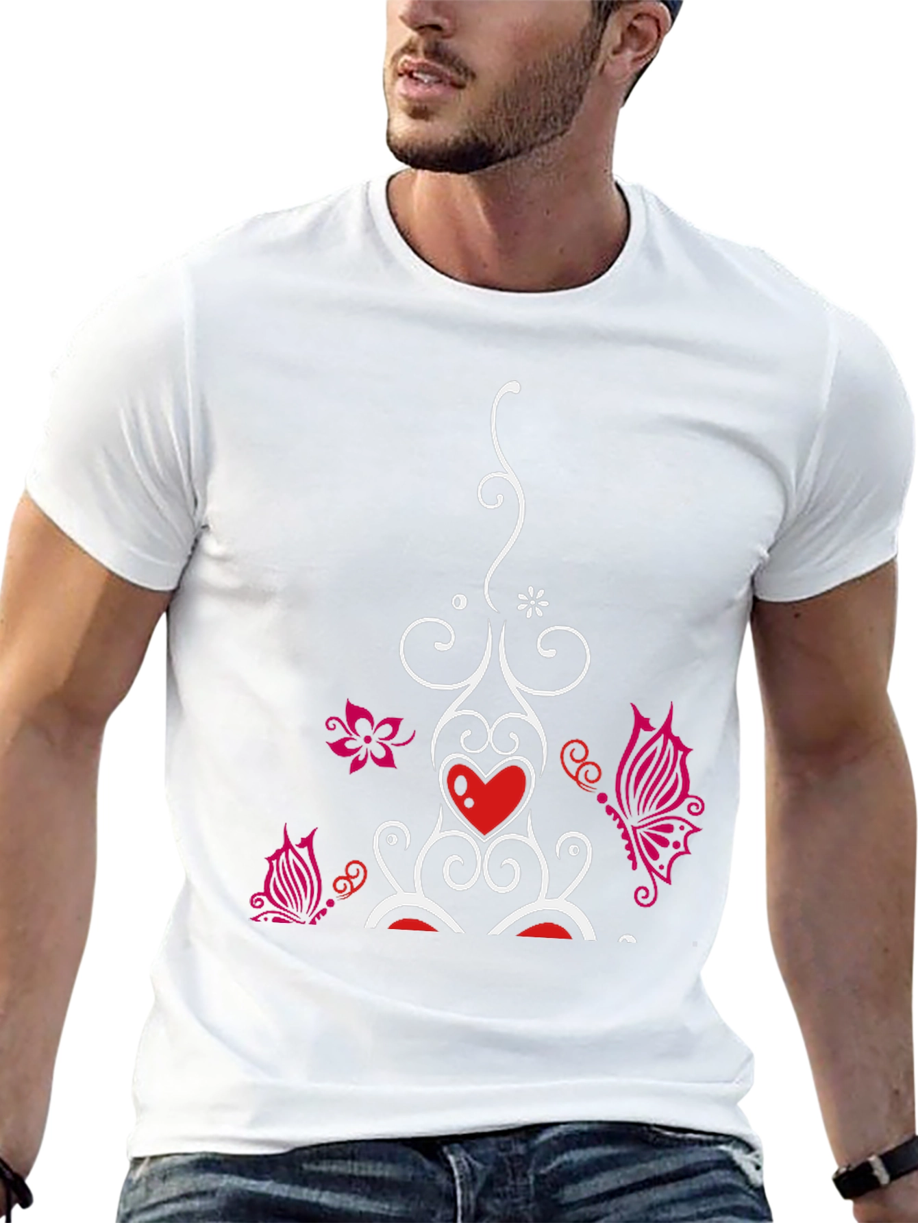 Heart Butterfly Graphic Black T-Shirt