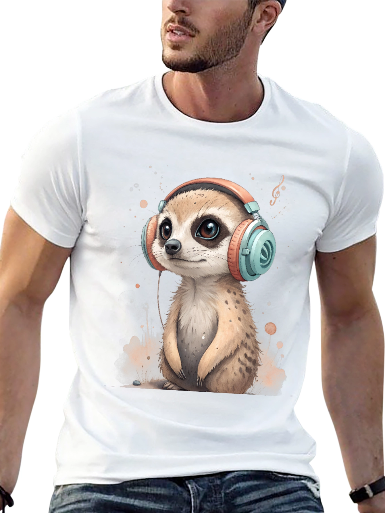 Meerkat in Headphones Graphic Tee - Cool & Cute