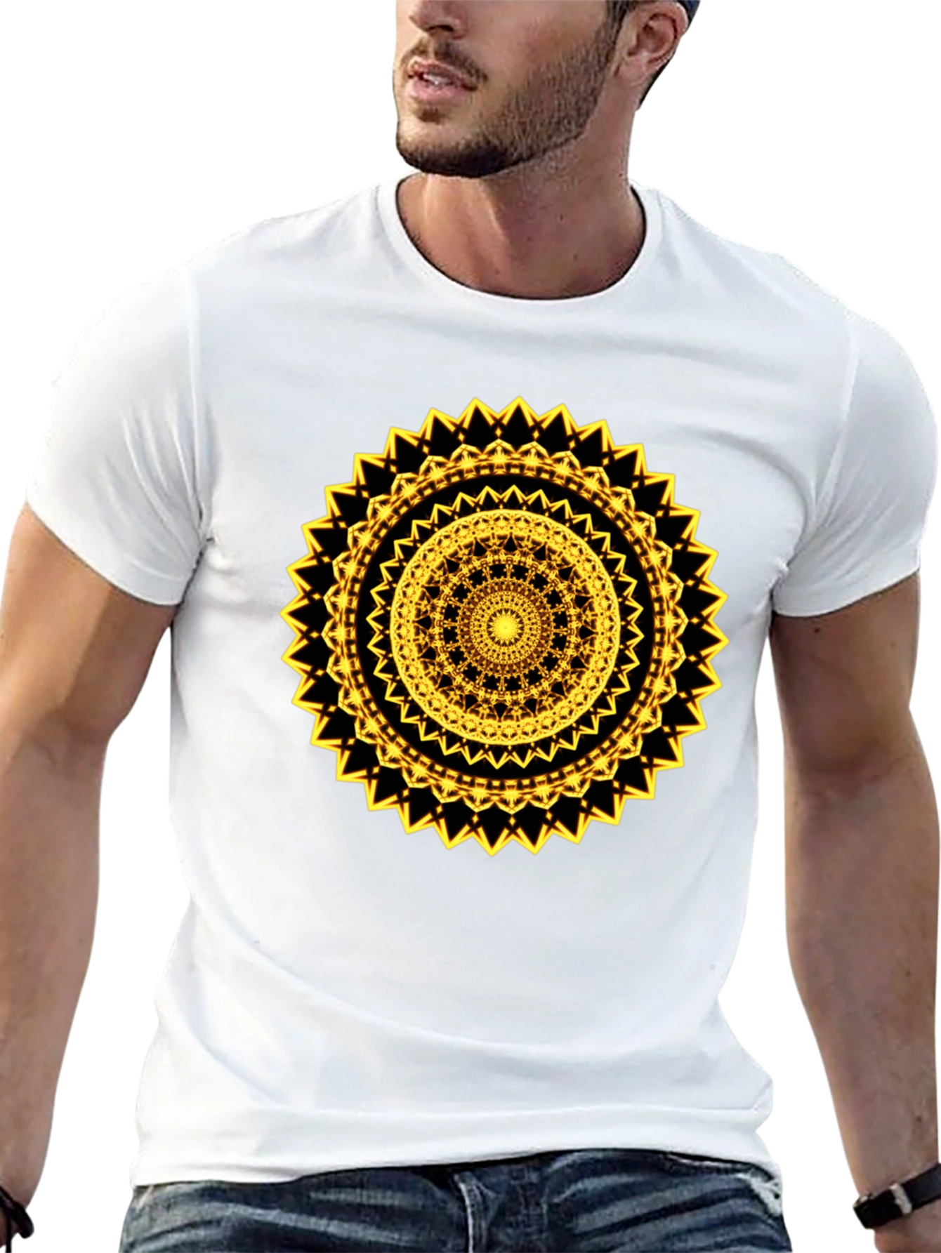 Geometric Mandala Graphic Tee - Black