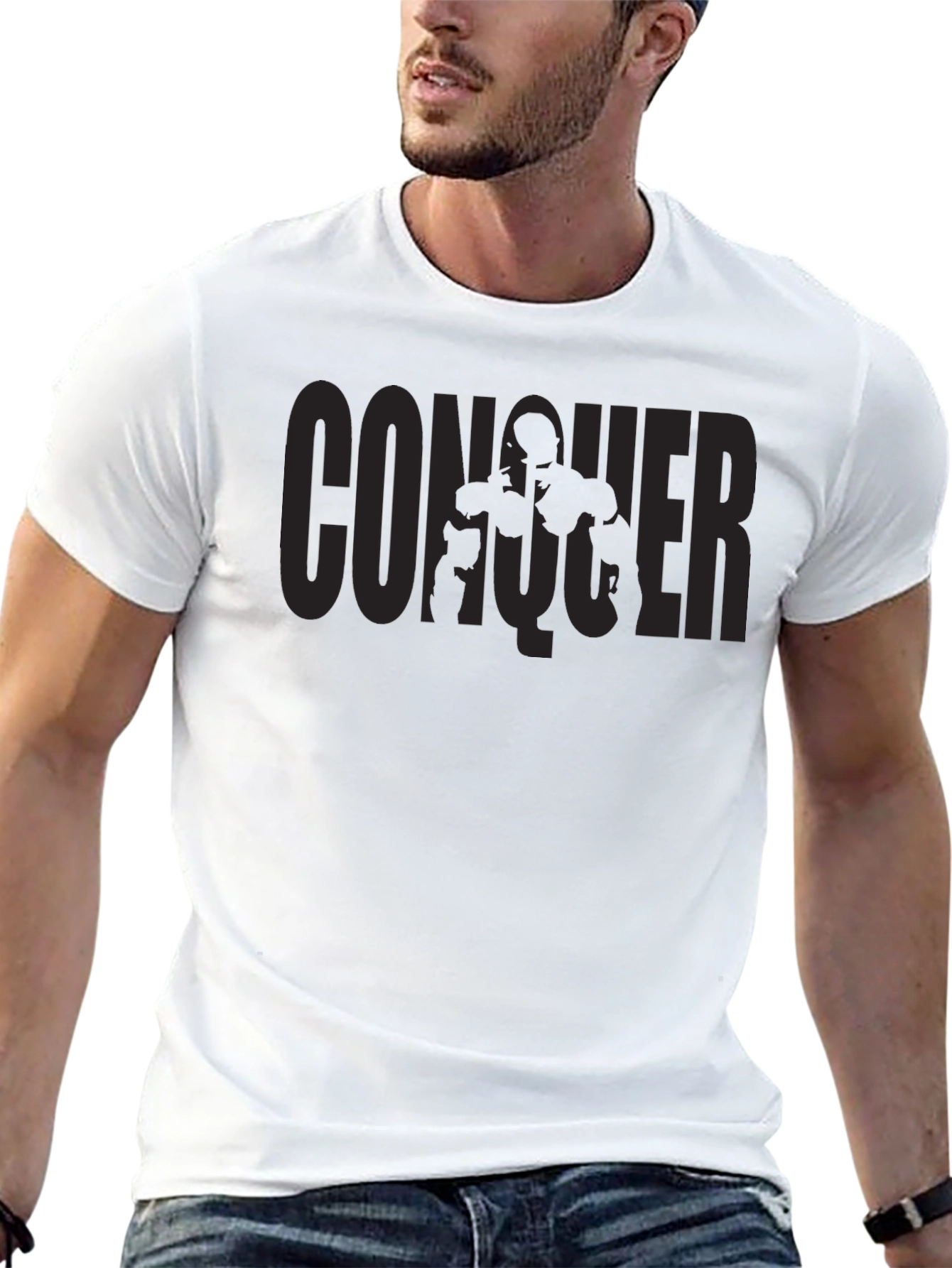 Conquer Graphic T-Shirt - Black Crew Neck Tee