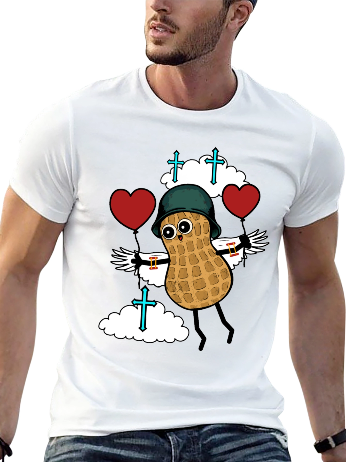 Whimsical Peanut Character Graphic T-Shirt
