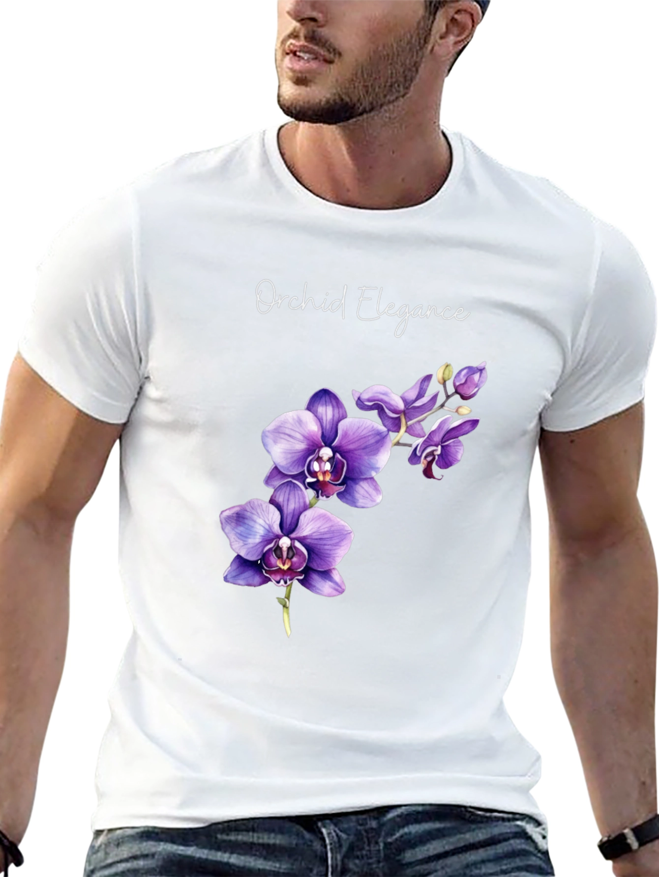 Orchid Elegance Black T-Shirt - Floral Design