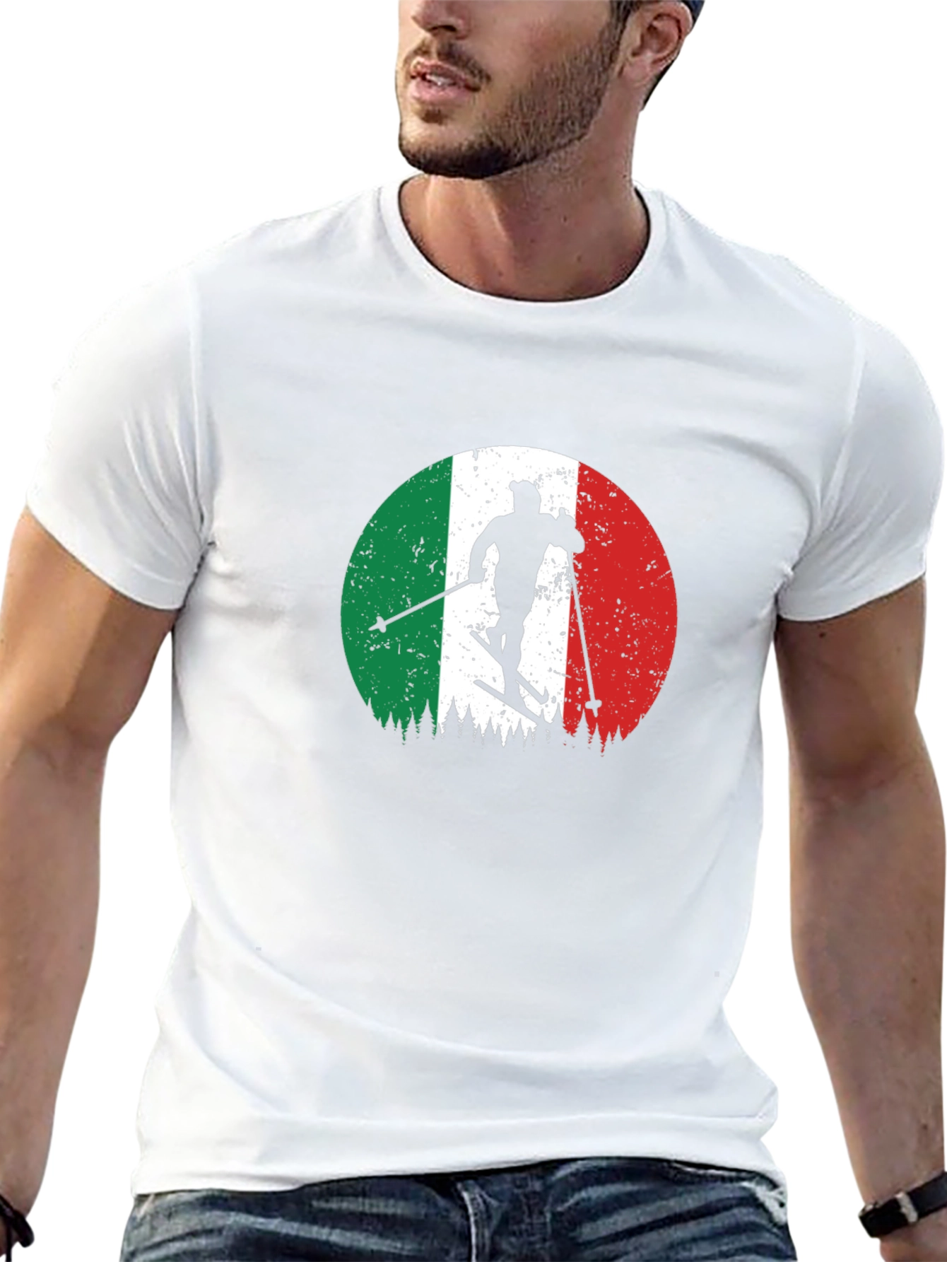 Italian Flag Skiing T-Shirt - Retro Style