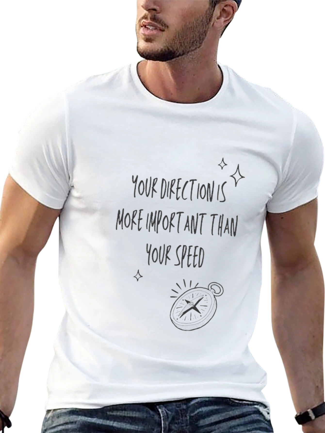 Direction Over Speed Graphic Tee - Black Casual T-Shirt